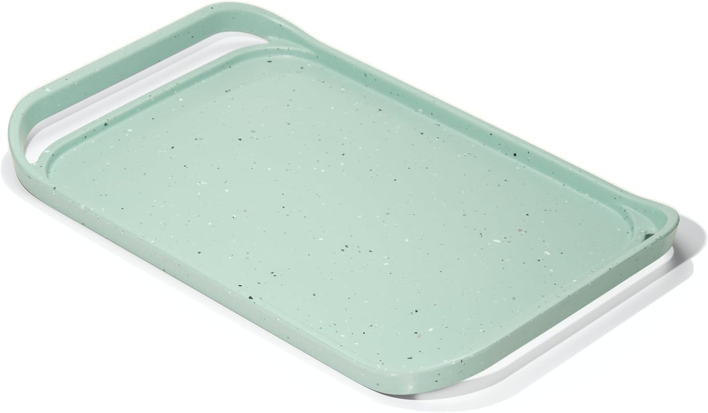 LINE+ARC Waterproof, Easy-to-Clean, 18"x12" Serving Tray Extra Large Handles (Mint) 100% Food-Grade Melamine for Breakfast, Dinner, Bed, Tea, Crafts, Decorative, TV, Couch, Outdoor, Patio
