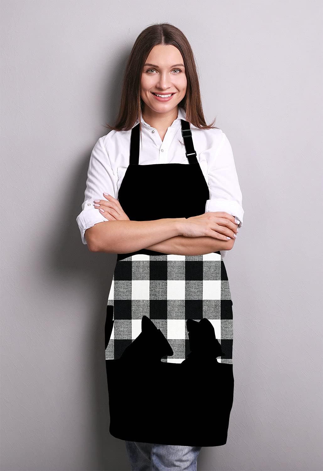 Black and White Buffalo Plaids Bear Apron Home Kitchen Waterproof Cooking Baking Gardening for Women Men