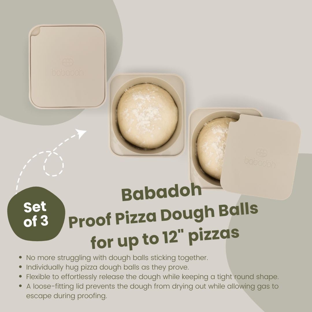 Babadoh Pizza Making Accessories | Pizza Dough Proofing Containers with Lids | Set of 3 | Dough Colour | Original Size (make 12" Pizzas)