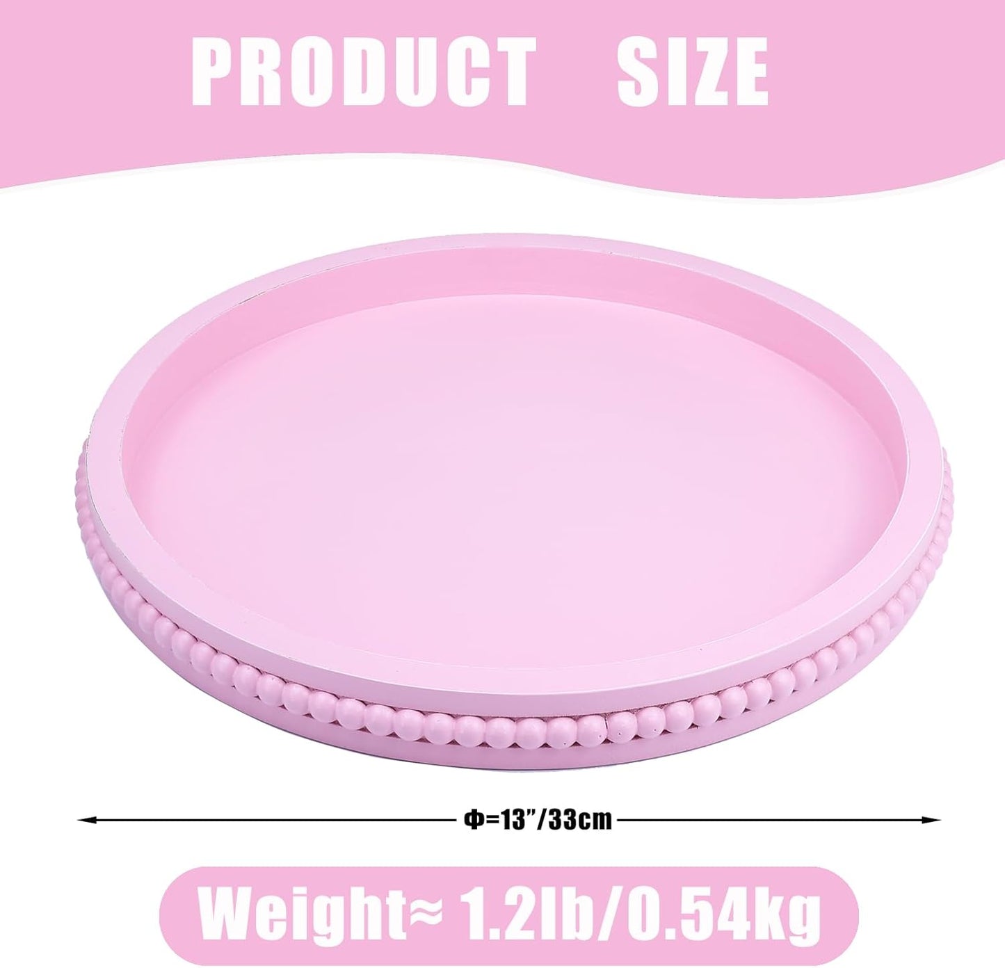 Pink Round Wood Decorative Ottoman Tray for Coffee Table Kitchen Counter, Living Room, Handcrafted Wooden Serving Tray for Table Centerpiece