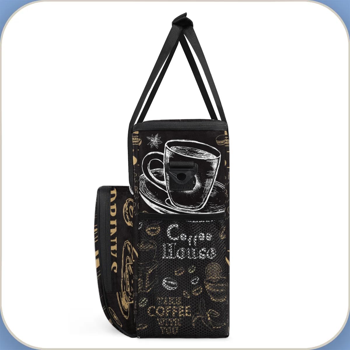 coffee cups beans bread Coffee Maker Carring Bag Travel Carrying Storage Tote Bag Compatible with Keurig K-Mini or K-Mini Plus Portable Single Serve Coffee Brewer Case with Pockets for K-cup Pods