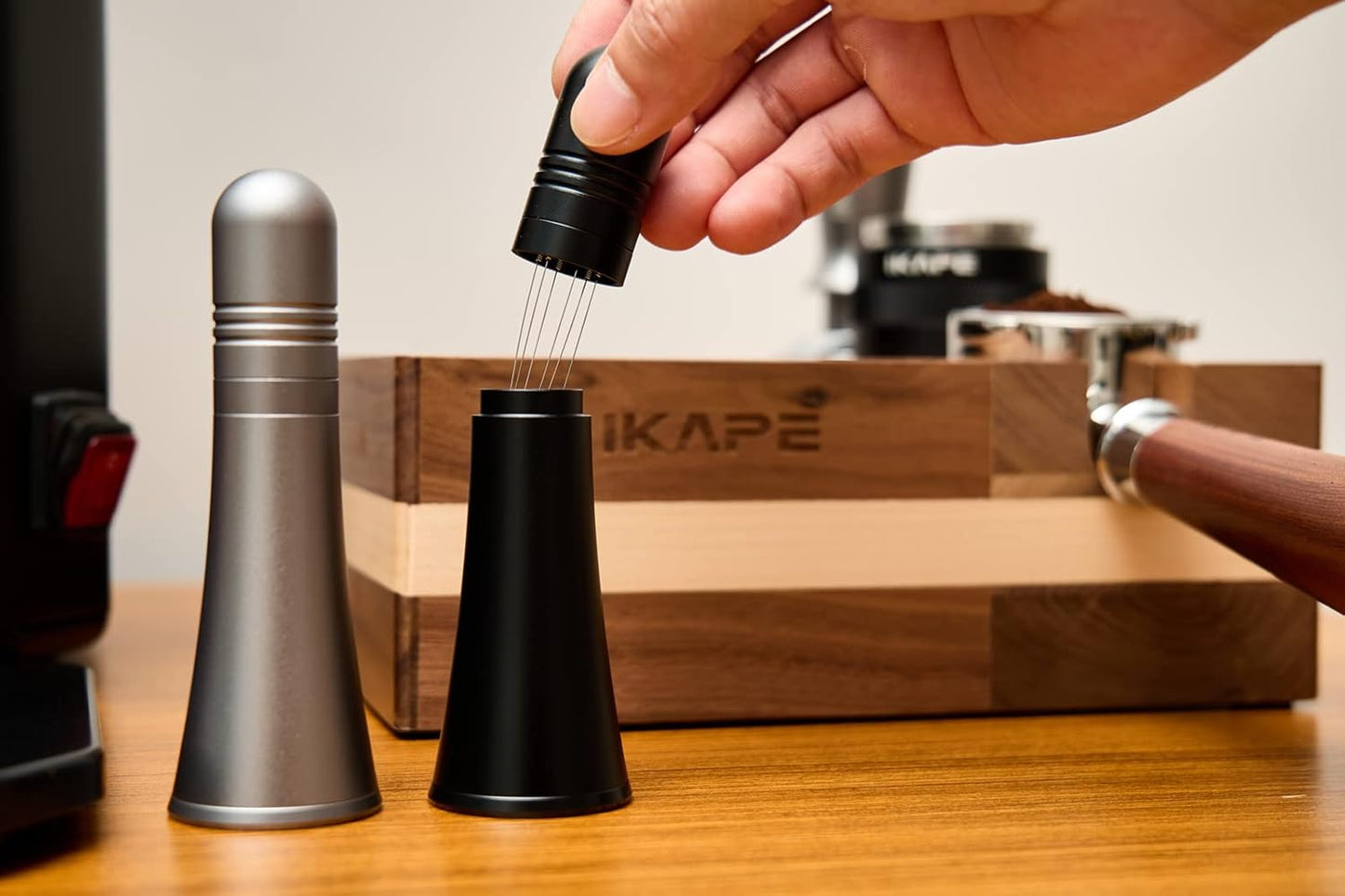 IKAPE WDT Tools, Espresso Stirrer Distribution Tool for Barista, 0.25mm 6 Needles Espresso Coffee Stirrer with Stand and Extra 6 Needles (Black)