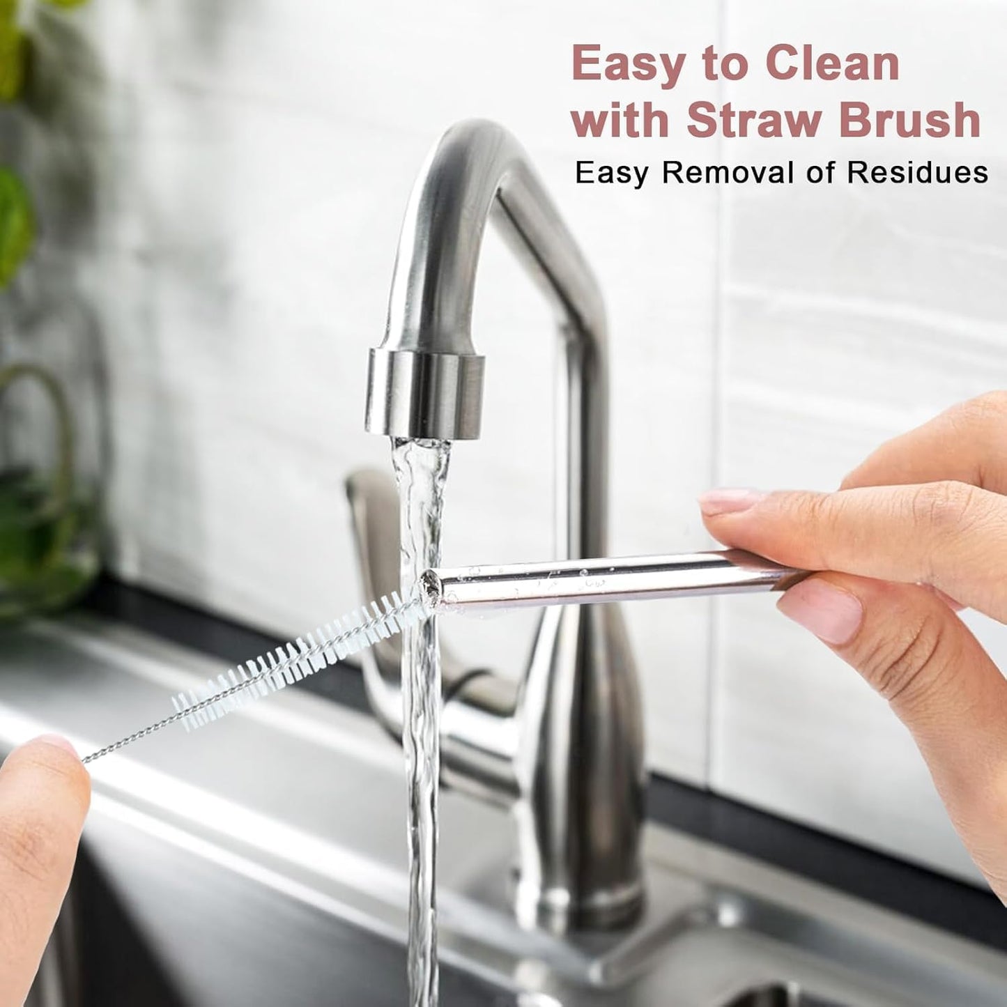 6 Pack Stainless Steel Straw Replacement for Stanley 40 oz 30 oz Tumbler,3 Straight + 3 Curved BPA Free Reusable Metal Straws with Cleaning Brush, 12Inch Long Drinking Reusable Accessories