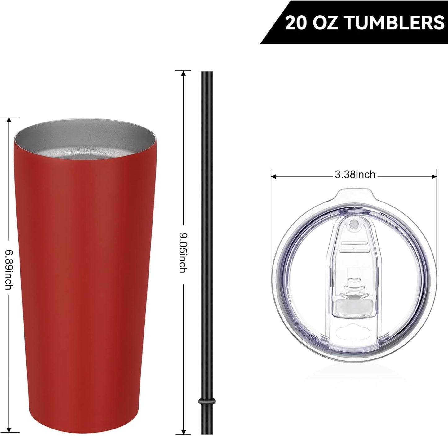 VEGOND 20oz Tumbler Bulk with Lid and Straw 1 Pack, Stainless Steel Vacuum Insulated Tumbler, Double Wall Coffee Cup Travel Mug, Red