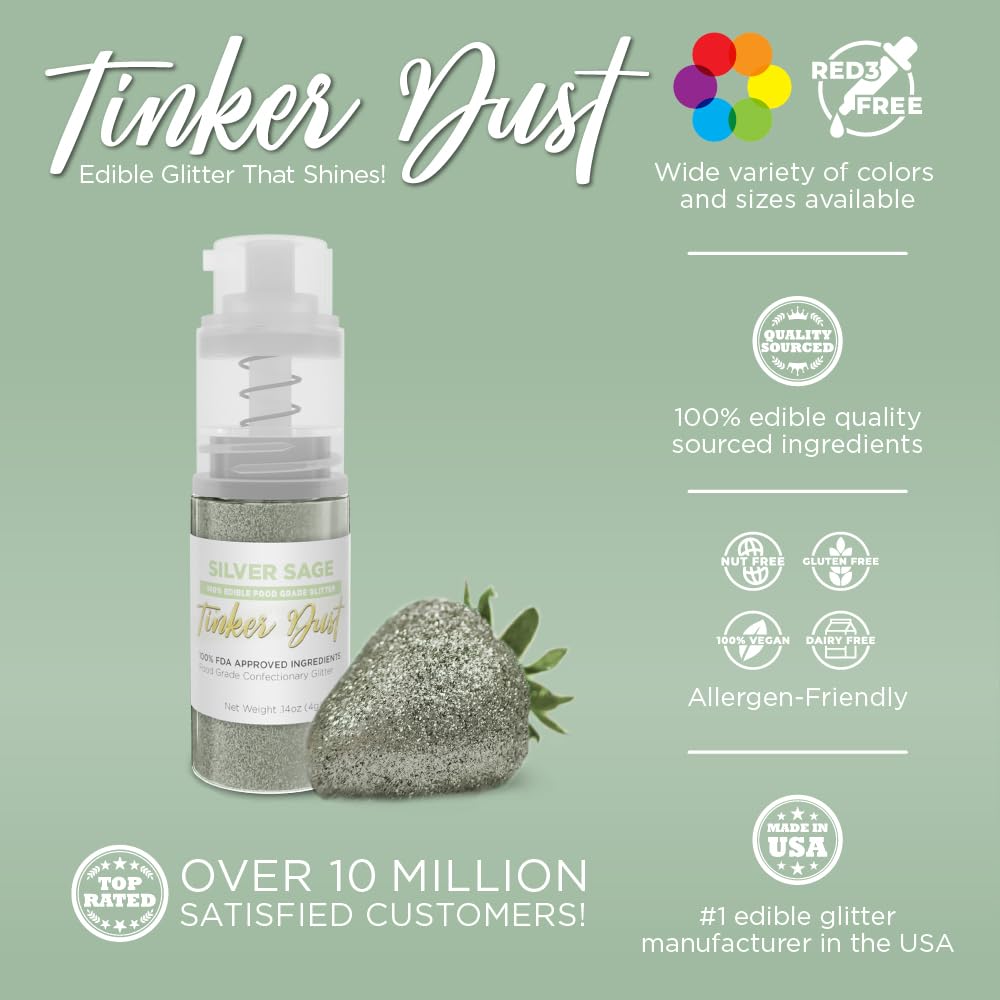 Bakell - Silver Sage Tinker Dust (4g, 1x Mini Spray Pump) Edible Glitter for Food, Desserts, and Beverages!