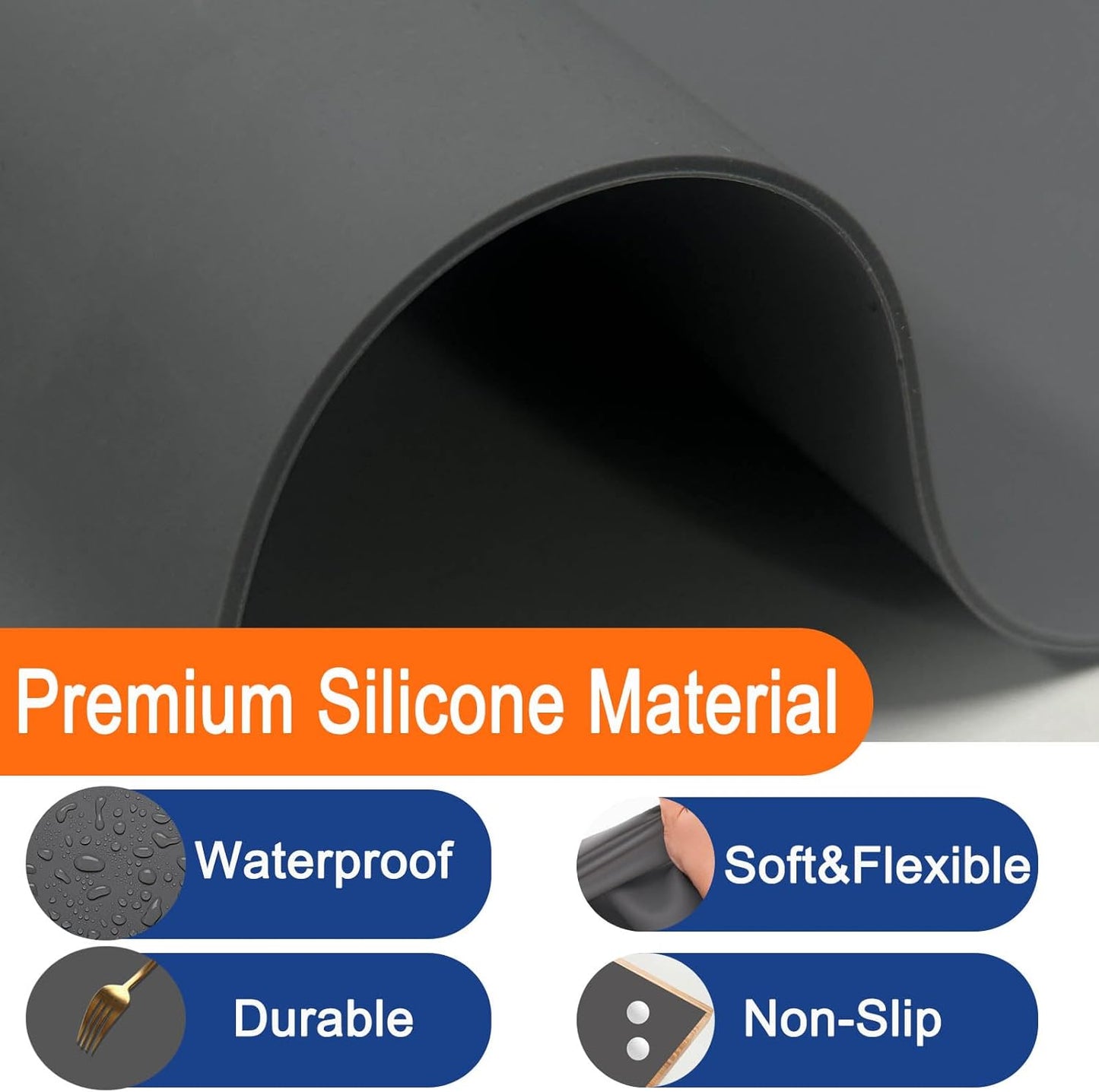 Large Silicone Placemat, 78.7''x15.7''(200cmx40cm) Extra Large Countertop Protector Mat, Heat Resistant Mat for Countertop with Non-Slip, Silicone Mats for Kitchen Counter/Crafts, Dark Gray