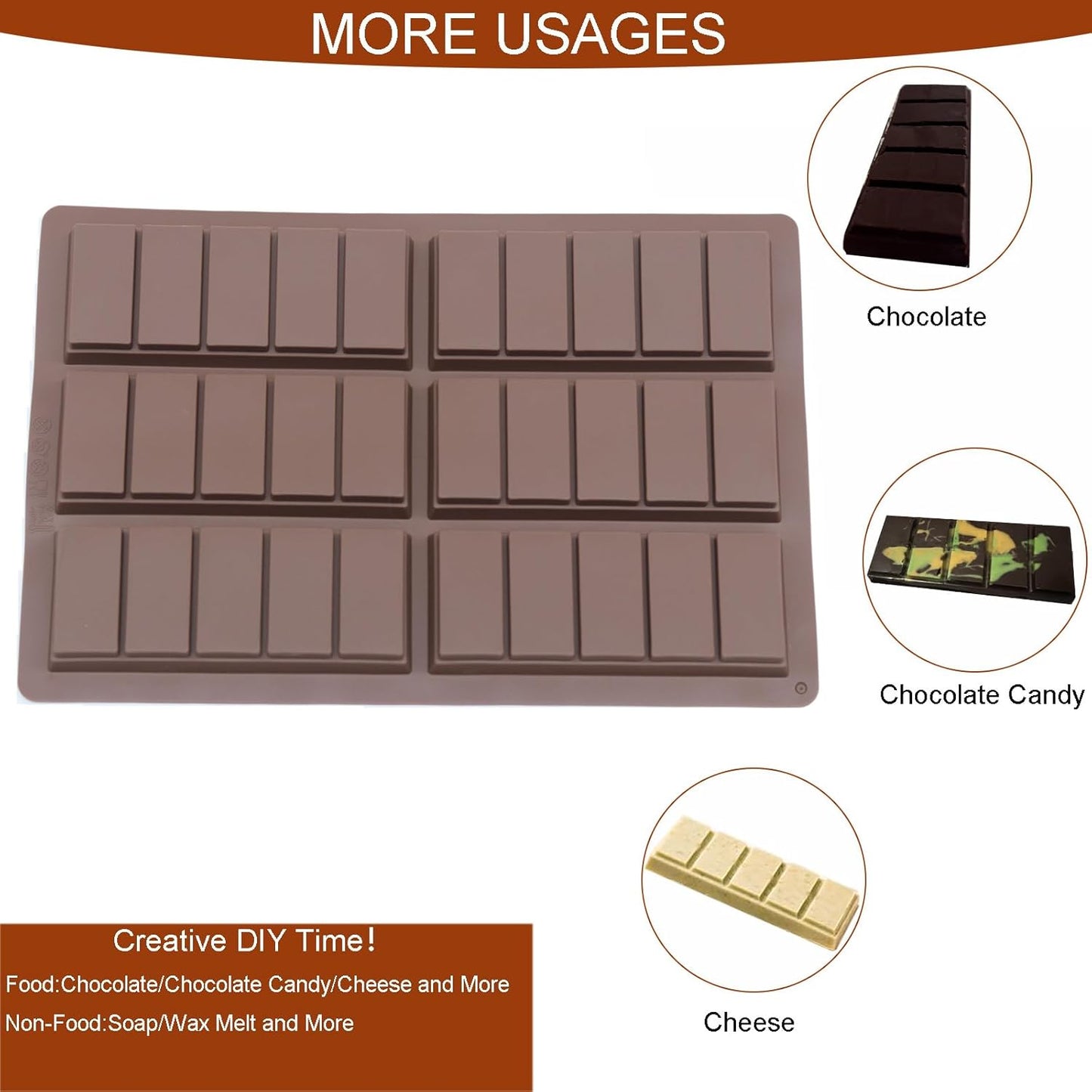 Dubai Chocolate Mold-Non-Stick Chocolate Bar Mold, Food Grade Silicone Deep Mold for Chocolate Stuffed Bar,Candy, Snacks,DIY Treats & Homemade Gifts (5 Snap)