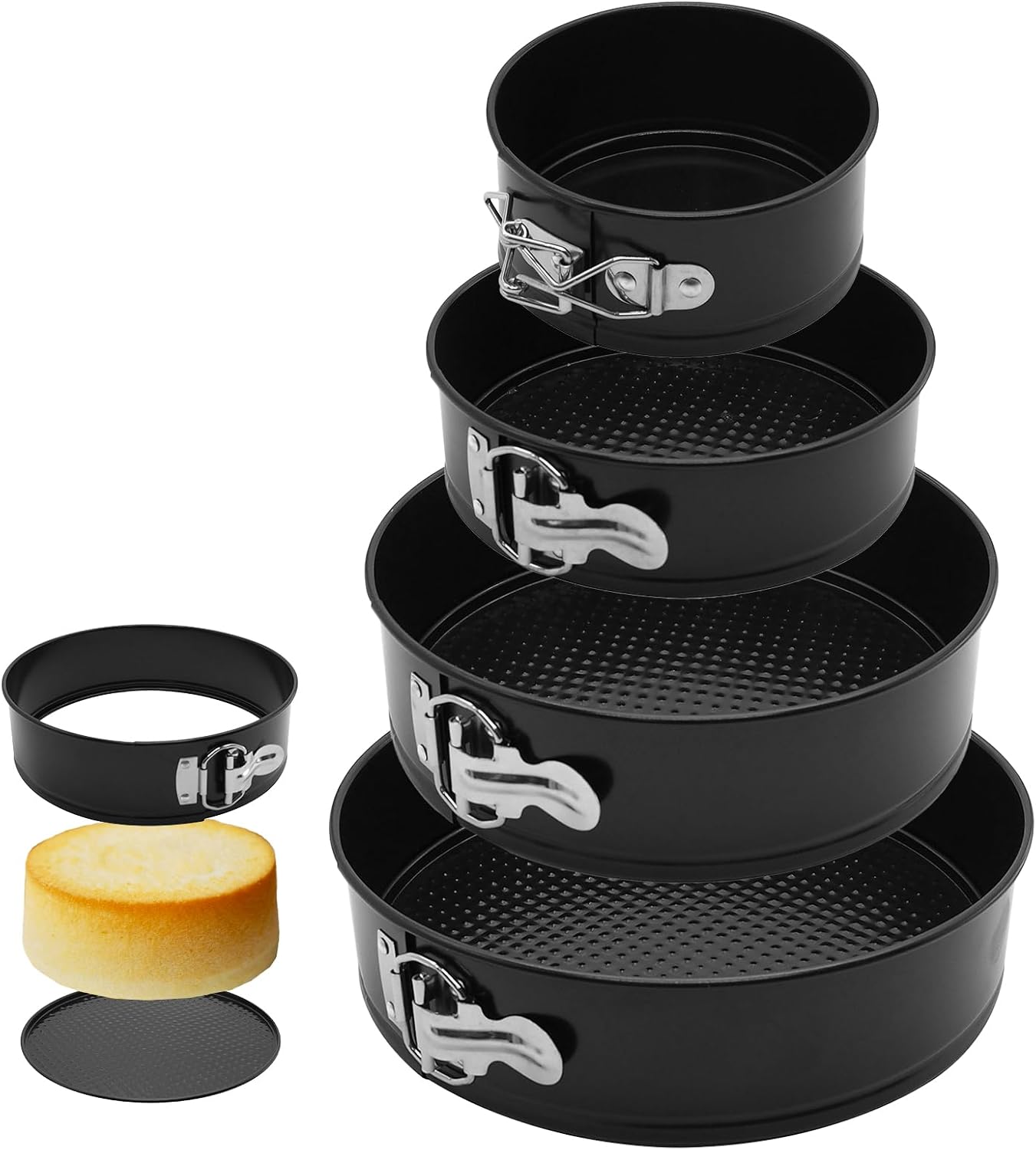 Springform Cake Pan Set,Non-Stick Springform Pans Set of 4 (4, 7, 9,10inches),Leak-Proof Round Cake Pans with Removable Bottom for Baking Cake Pie Pizza and Quiches (Black4)