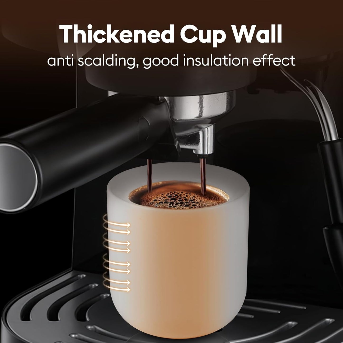 A set of 2 matte white ceramic espresso cups, thickened cup walls, slanted mouth design, each with a capacity of 3 ounces, hand washable only