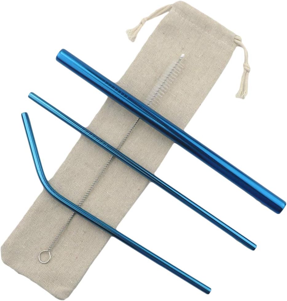 Gugrida Metal Straws Stainless Steel Straws 8.5" Drinking Straws Reusable 3 Set - Ultra Long Muti Color-Cleaning Brush for 20/30 Oz for Trail Tumblers Yeti RTIC SIC Ozark (2 Straight|1 Bent|1 Brush）