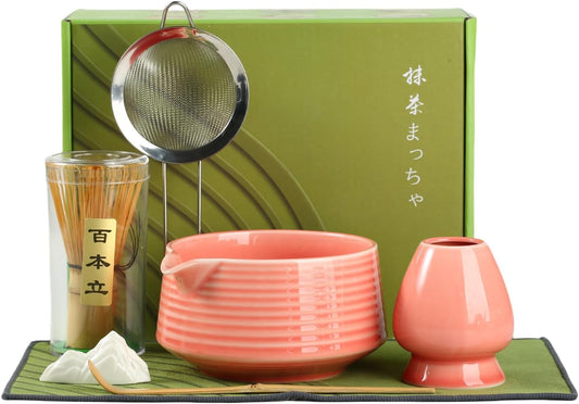Matcha Whisk Set, Ceramic Matcha Set with Spout, Matcha Bowl Kit with Sifter, Whisk and Holder, Bamboo Scoop, Scoop Rest, Tea Towel, 7 Pcs Matcha Kit Set for Making Breakfast/Latte for Matcha Lovers