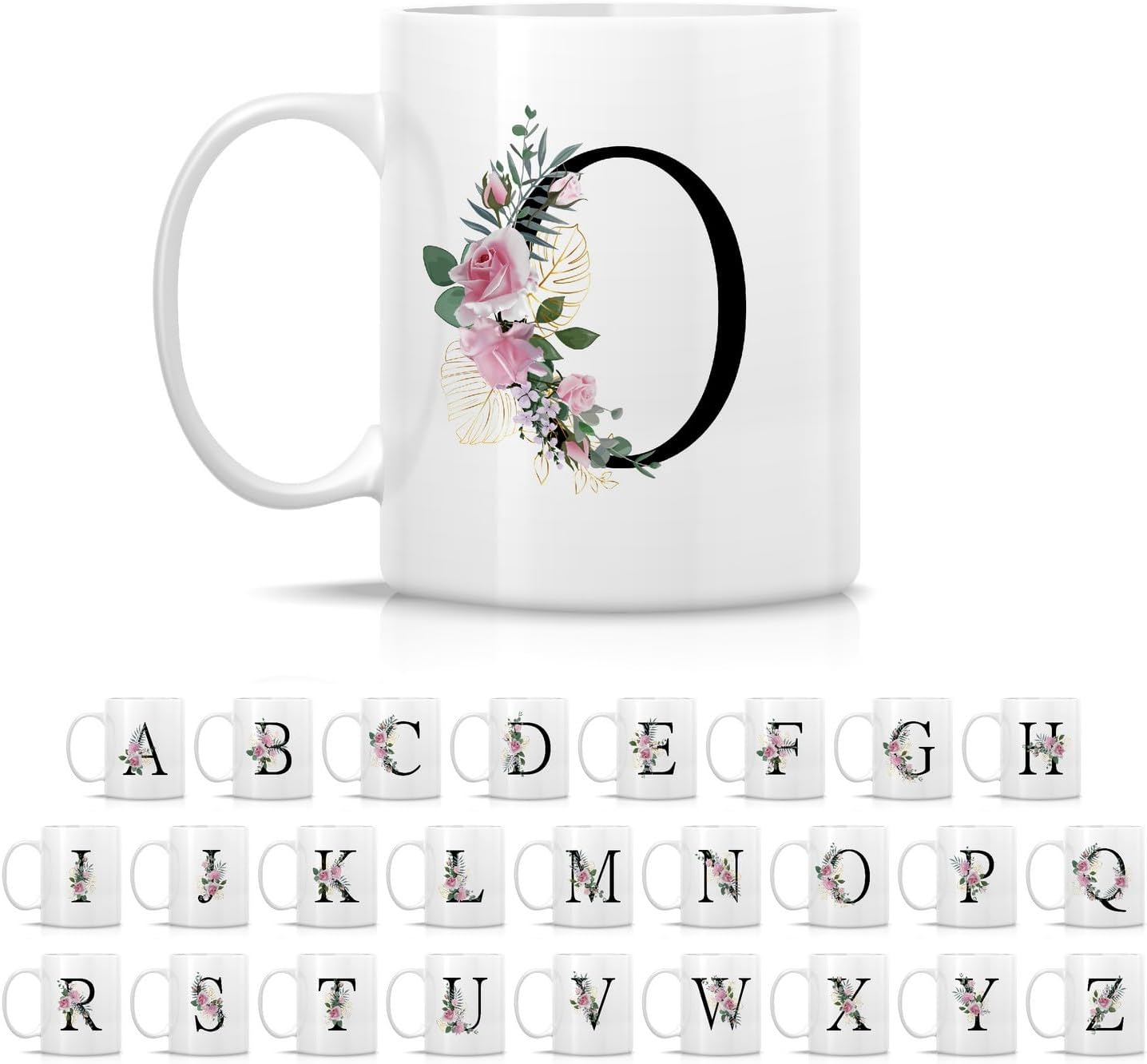 Retreez Initial A-Z Floral Botanical Bouquet Alphabet Monogrammed Monogram Mug 11 Oz Ceramic Tea Coffee Mugs - Appreciation Thank You Wedding Birthday Gifts for her friend coworker sister - O Initial