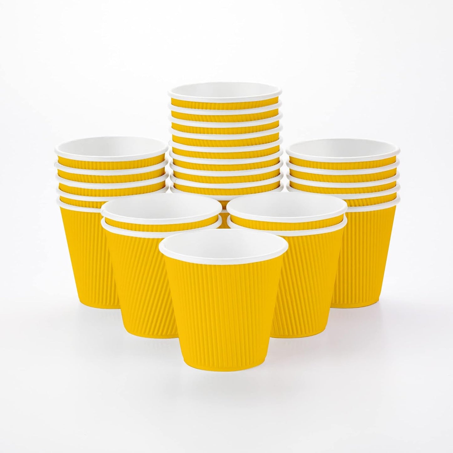 Restaurantware 8 Ounce Double Wall Disposable Coffee Cups, 500 Insulated Yellow Paper Tumblers with Ripple Wall Design, Lids Sold Separately for Hot Drinks like Tea, Hot Chocolate and More