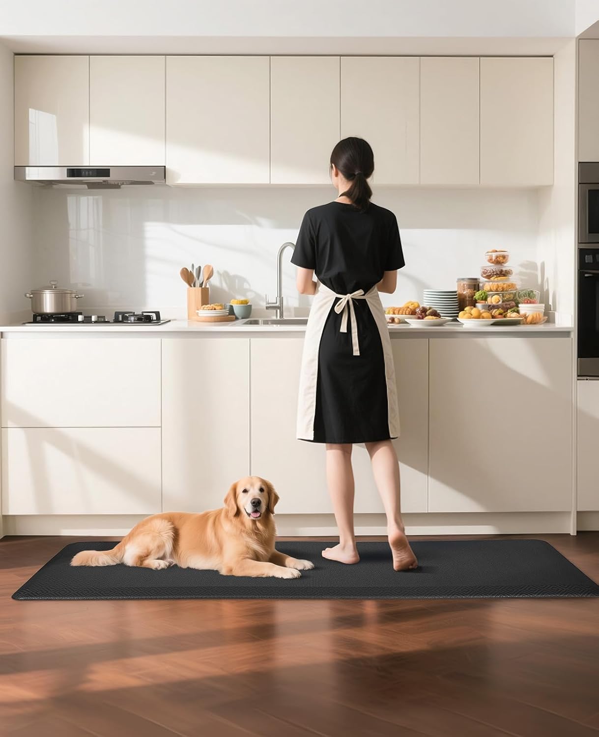 Ophanie Kitchen Mats for Floor, 3/4 Inch Thick Kitchen Rugs, 24'' x 70'' Anti Fatigue Standing Cushioned Mat, Waterproof,Comfort Ergonomic Mat for Office, Home, Sink, Black Non-Slip Bottom