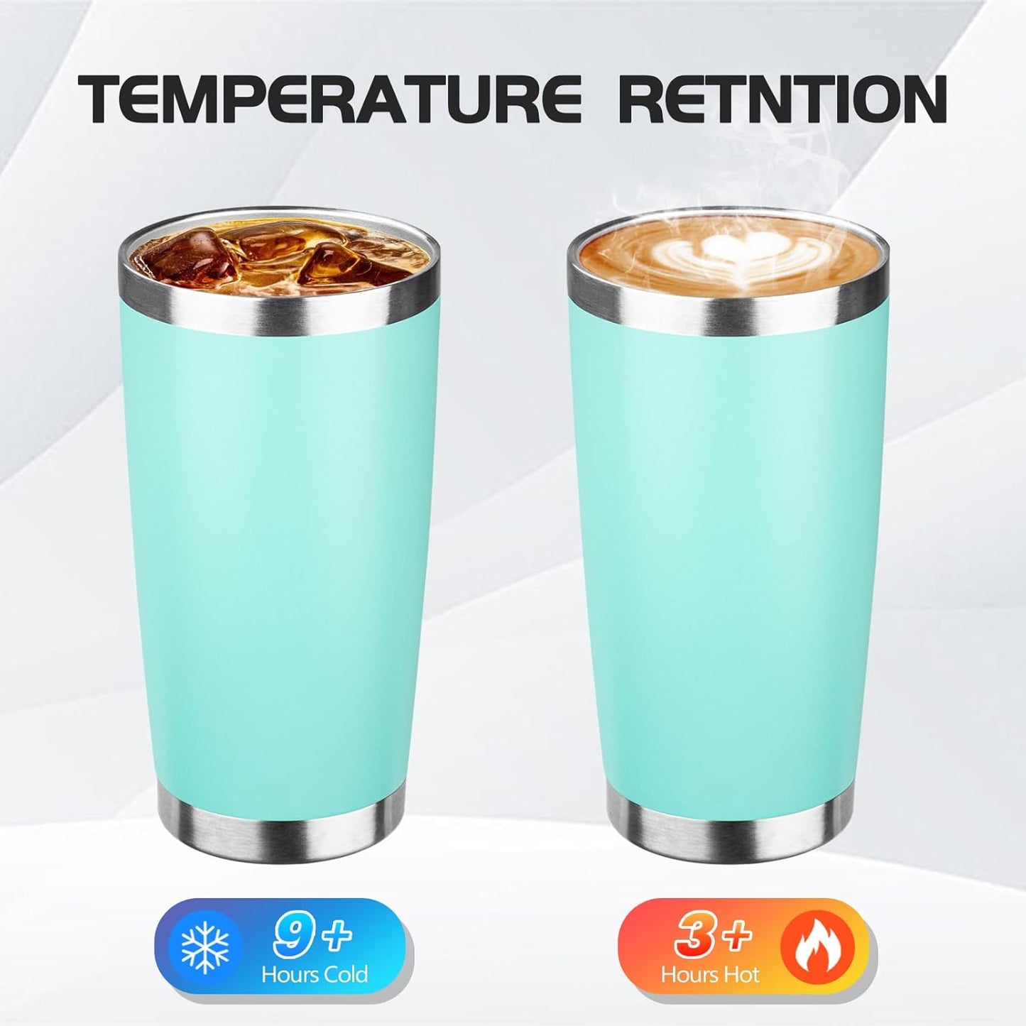 StarSpeed 20oz Tumbler Bulk with Lid, Stainless Steel Insulated Tumblers Double Wall Vacuum Insulated Travel Mug, Powder Coated Coffee Cups for Hot and Cold Drinks(Light Green,8)