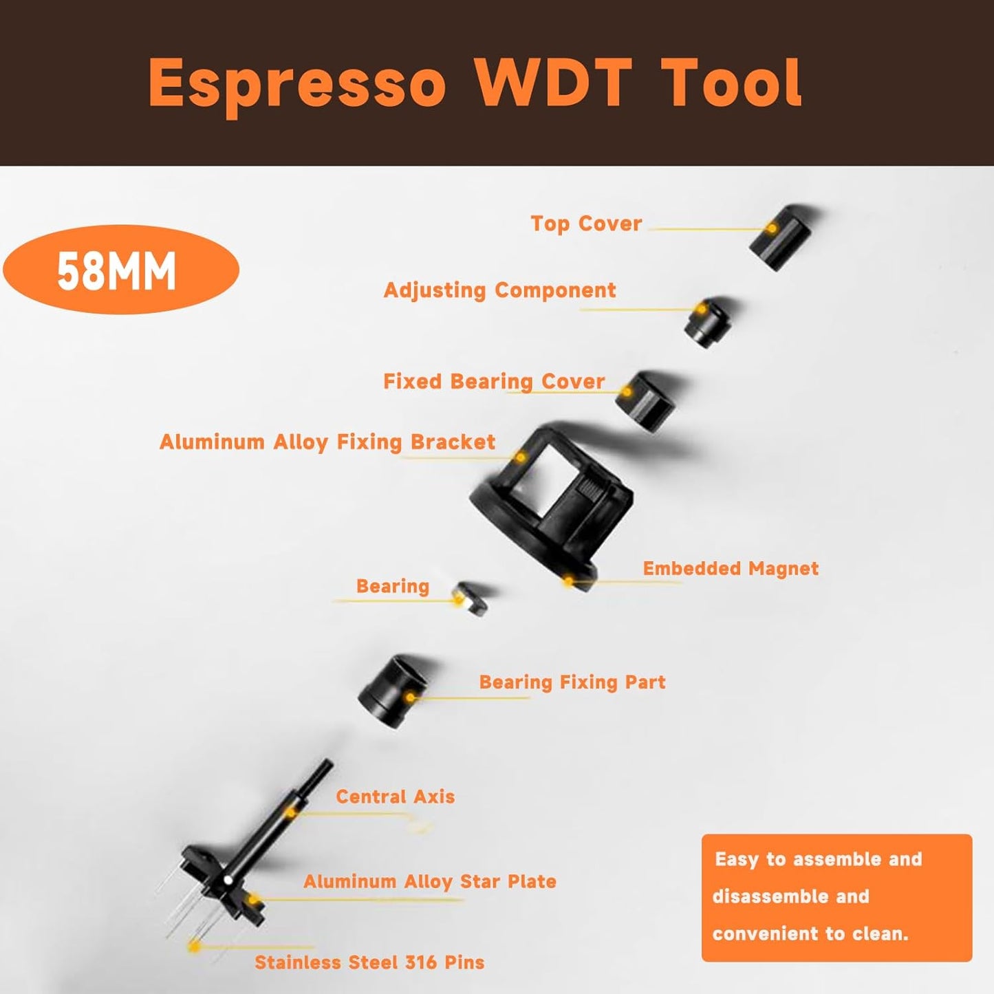 58mm WDT Tool ，Espresso Stirrer Distribution Tool,Compatible with E61, Flair 58, ECM etc.Portafilter 58mm,Adjustable Height,with Magnetic Suction