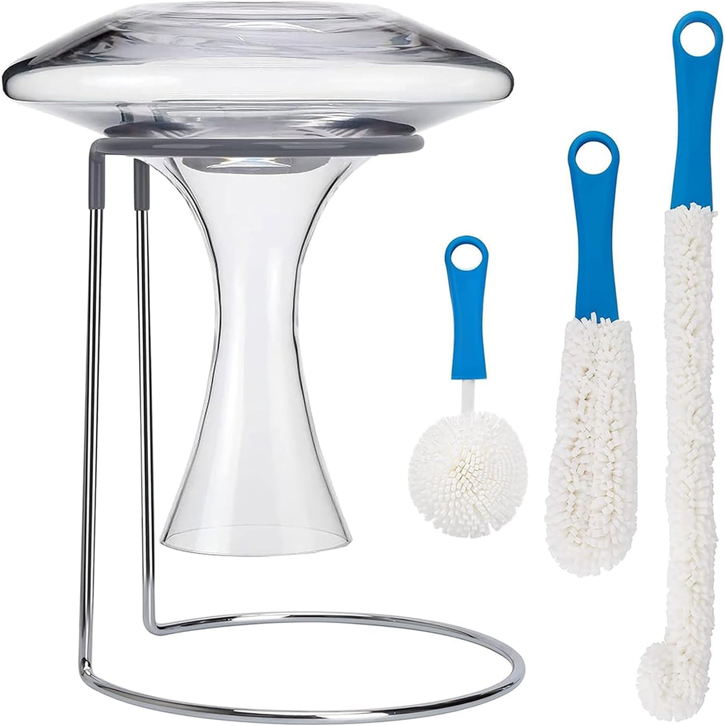 Wine Decanter Drying Stand with Rubber Coated Top to Prevent Scratches, Wine Decanter Drying Rack for Standard Large Wine Decanters, Decanter Cleaner Includes Cleaning Brush