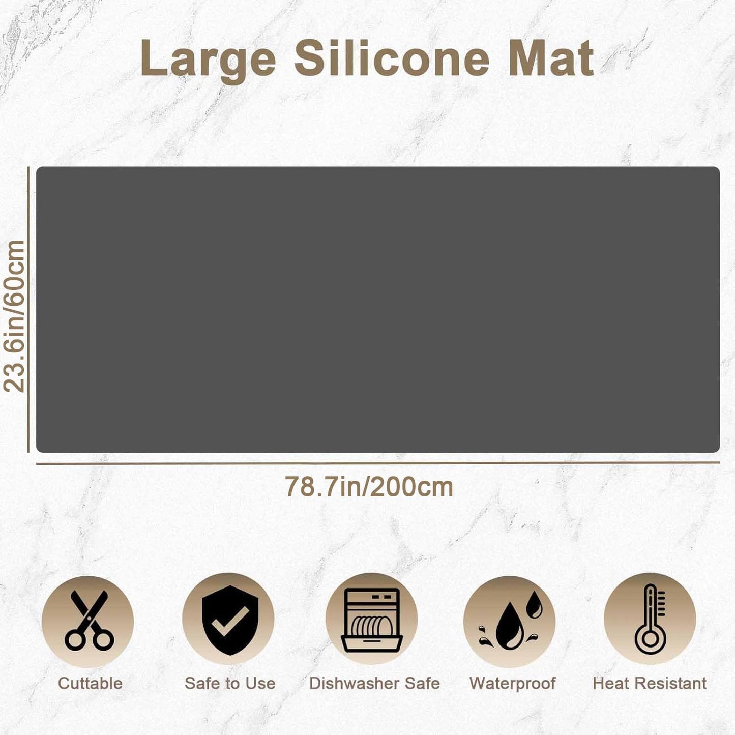 78.7"x23.6" Large Silicone Mat for Kitchen Counter, Heat Resistant Non-Slip Countertop Protector, Waterproof Silicone Craft Mat for Kitchen Island, Semitransparent