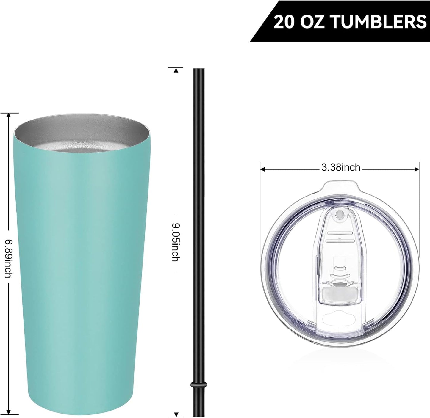 VEGOND 20oz Tumbler Bulk with Lid and Straw 6 Pack, Stainless Steel Vacuum Insulated Tumbler, Double Wall Coffee Cup Travel Mug, River Green