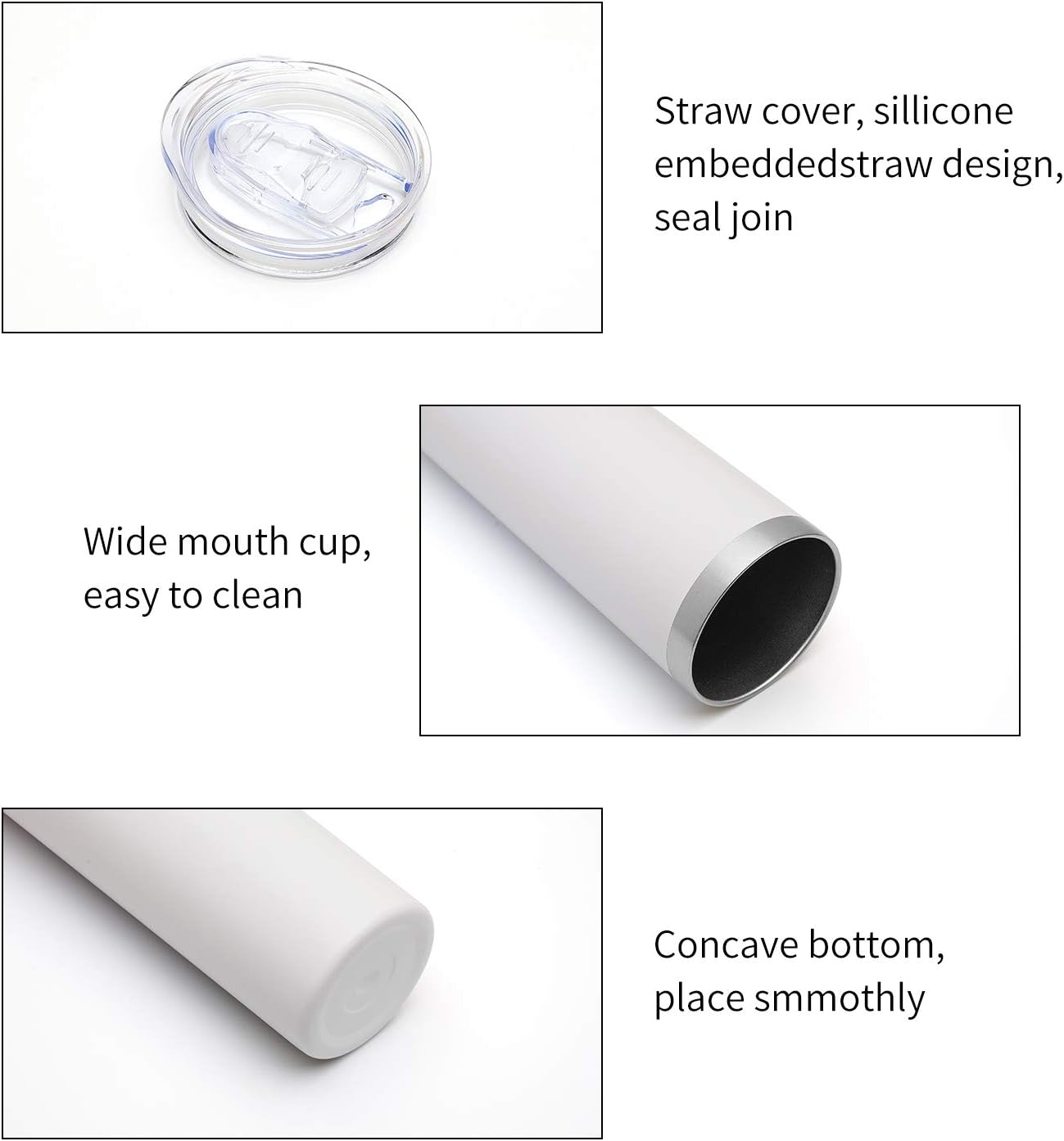 HASLE OUTFITTERS 20 oz Skinny Tumblers Bulk Set, Stainless Steel Insulated Slim Tumblers with Lids, Reusable Double Wall Travel Coffee Mugs, Durable Powder Coated Travel Water Cups(White, 8)