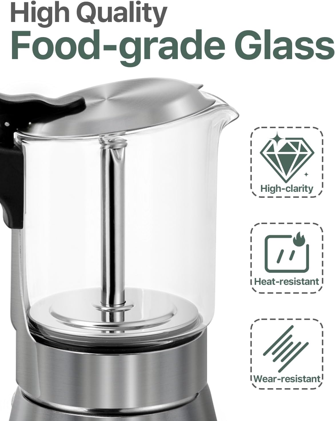 Grasseed Stainless Steel Moka Pot, Crystal Glass-top Coffee Maker Mocha Pot, Italian Stovetop Espresso Maker for Coffee - 9 Cup/360ml