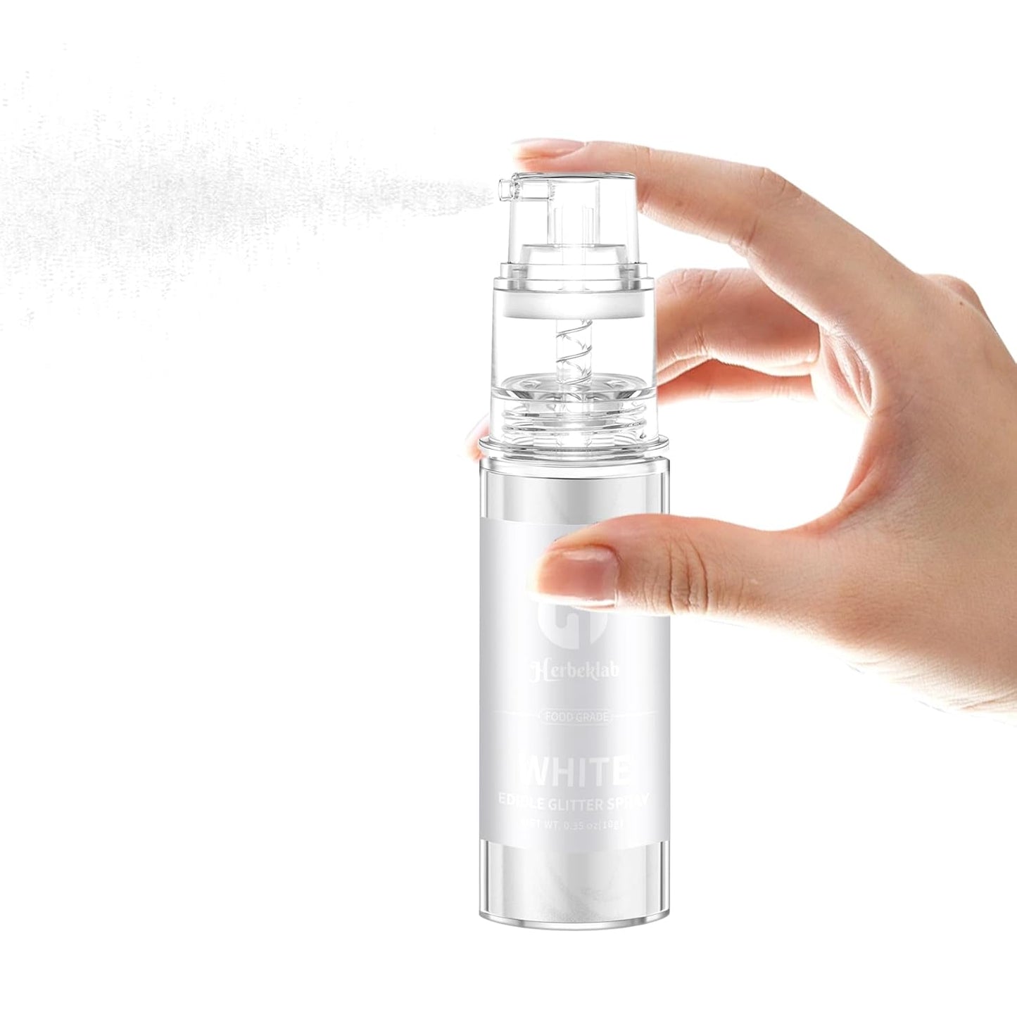 White Edible Glitter Spray - Herbeklab 10g Edible Diamond White Glitter for Cakes Food Grade Shimmer Powder for Cookie Decorating Chocolate Strawberry