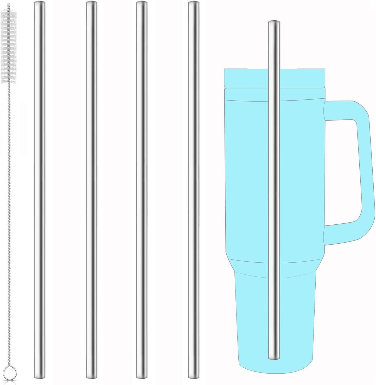 dcieiosul Set of 4 Reusable Metal Straws, Long Stainless Steel Straw with Cleaning Brushes and Case, Drinking for 40 oz and 30 oz Tumblers