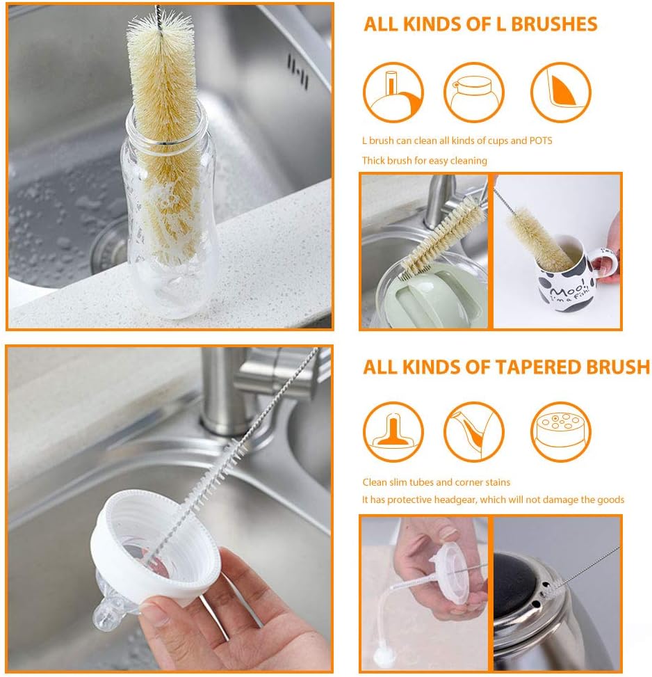 Masthome 9 Pieces Bottle Brush Set, Long Handle Bottle Cleaner for Washing Narrow Neck Wine/Beer Bottle, Hummingbird Feeder, Baby Bottle, Sports Bottle, Thermos, Flask