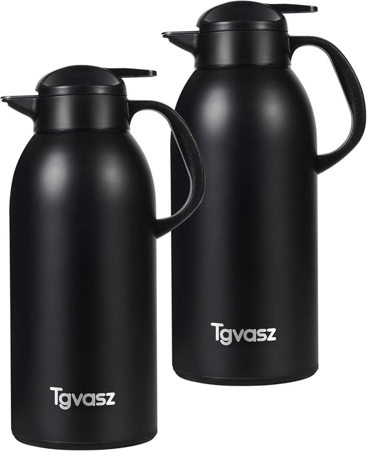2 PCS Thermal Coffee Carafe 101 oz / 3L - Up to 24 Hours Hot, Insulated Stainless Steel Aipot for Hot Liquids, Coffee Carafes For Keeping Hot Coffee for Parties -Large Tea Carafe Flask(Black+Black)