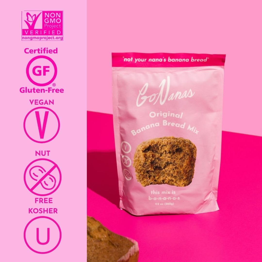 GoNanas Original Oat Flour Banana Bread Mix, Suitable for Plant Based Vegan Diets, Gluten Free Dairy Free Snacks, Healthy Snacks For Adults, Muffin Mix, Nut Free, Cupcakes Dessert, NON-GMO, 1pk