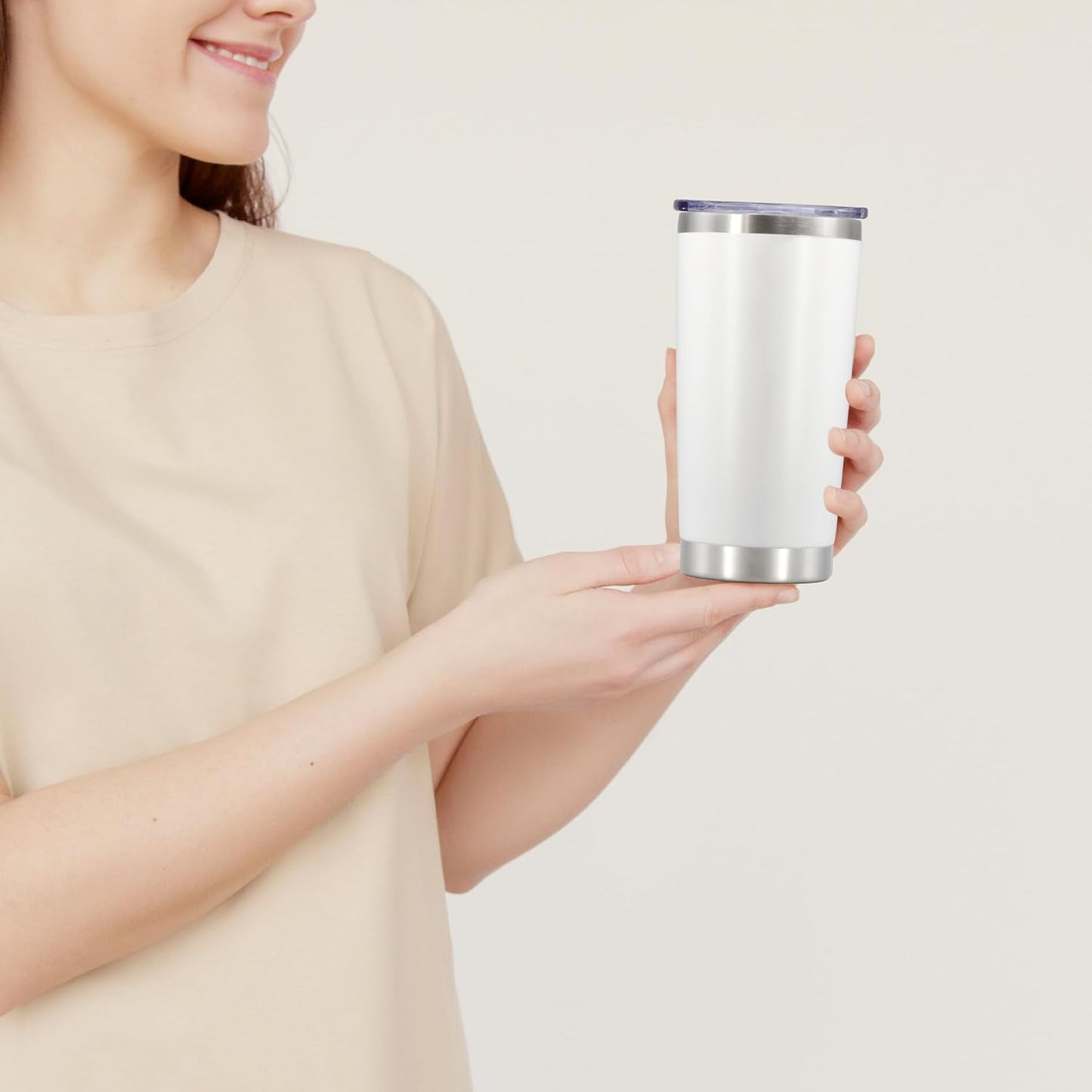 20 oz Tumbler with lid Double Wall Vacuum Insulated Tumblers Stainless Steel Coffee Mug Travel Coffee Tumbler Powder Coated Tumbler Cup Keep Hot&Cold - (White 6 Pack)