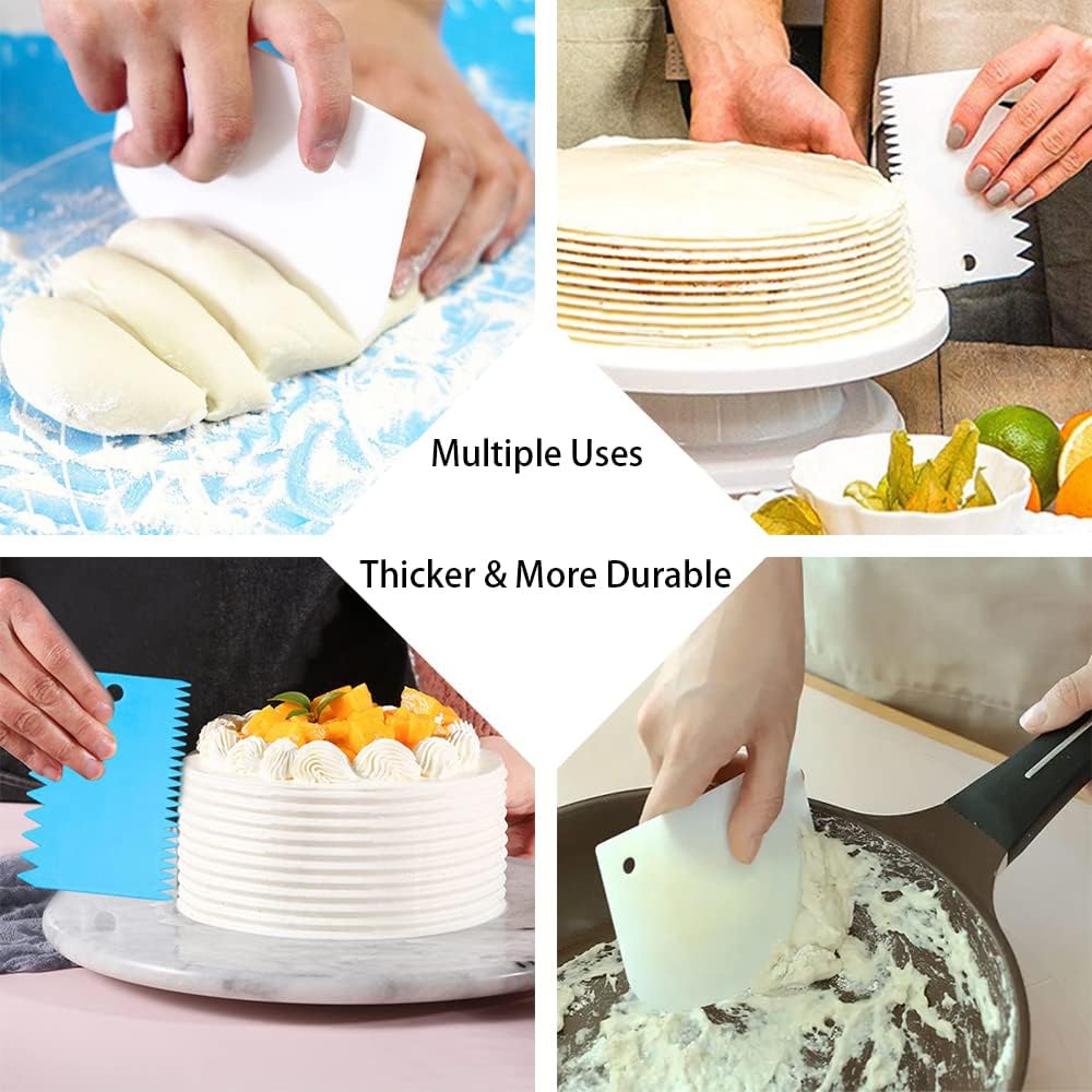 Cake Smoother Scraper Dough Scraper Tools Set,Cake Icing Scraper Smoother,Reusable Bread Cream Pizza Cutter,Flexible Plastic Pastry Cutter,For Baking Cake Edge Stripe Decorating Comb(9Pcs,Multicolor)