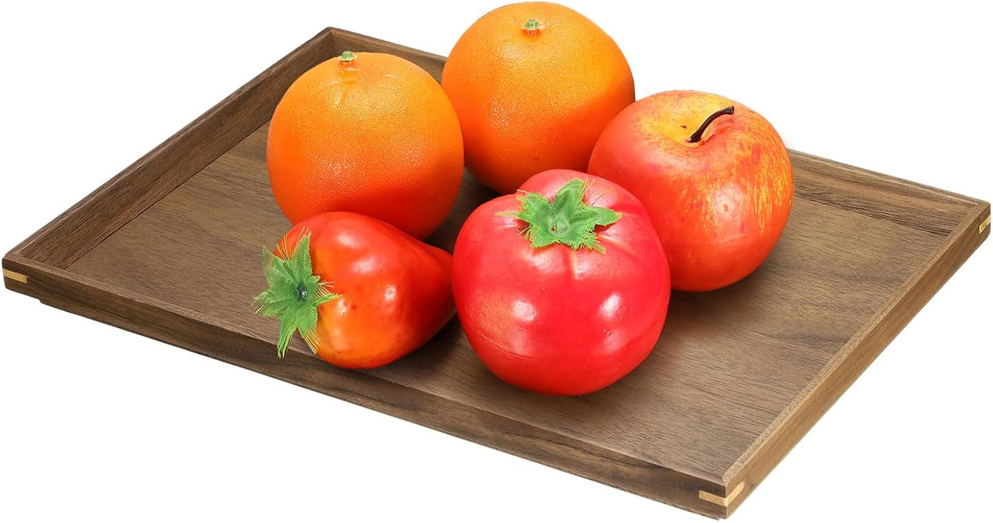 uxcell Bamboo Serving Tray, 12 x 8 Inch Rectangle Wooden Trays Portable Serving Platters for Food Fruit, Snacks, Bread, Vanity, Weddings, Picnics, Brown (Inner Slant)