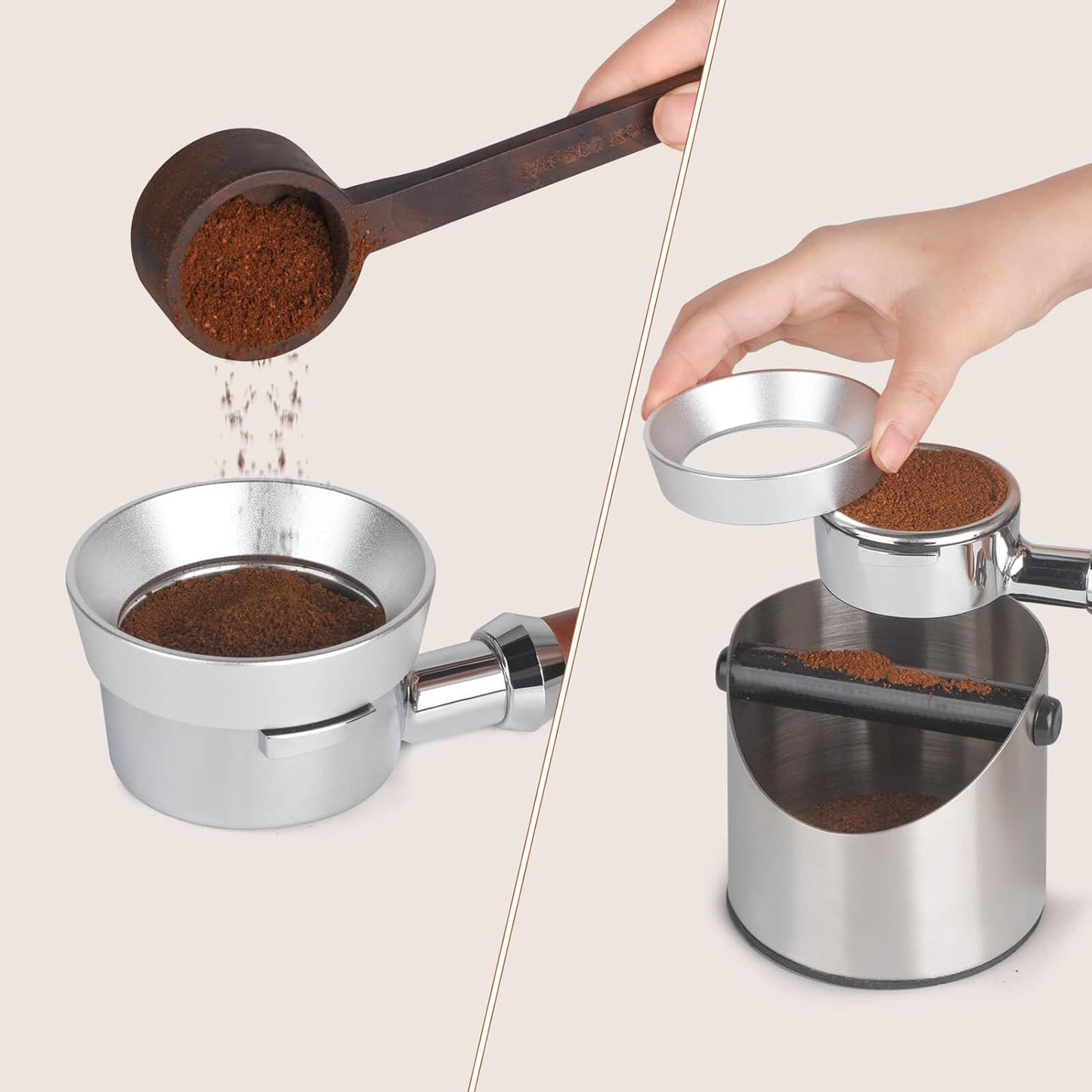 Aluminum Espresso Portafilter Funnel, 51mm Dosing Funnel with Magnetic