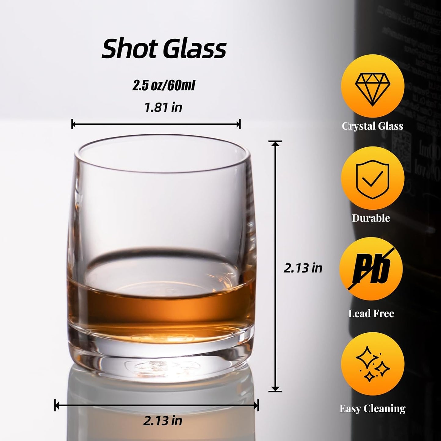 KAMMAK Shot Glasses Set of 2, 60ml/2oz Clear Espresso Shot Glass with Heavy Base for Bar Restaurants Home, Small Whiskey Shot Glass for Vodka, Whiskey, Tequila, Spirits & Liquors