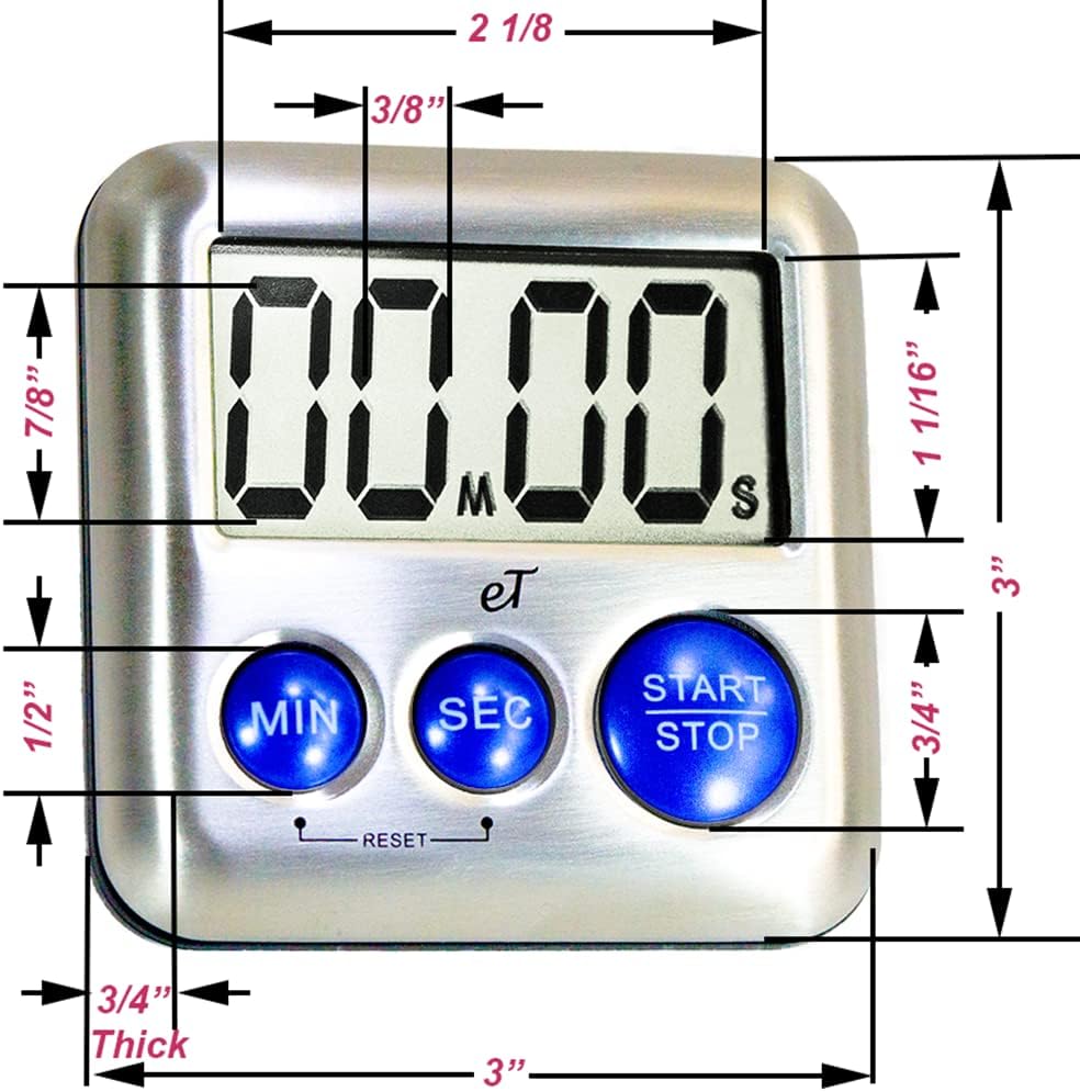 Elegant Digital Kitchen Timer Stainless Steel - Plumberry - Strong Magnetic Back - Kickstand - Loud Alarm - Large Display - Auto Memory - Auto Shut-Off - Model eT-24 (Plumberry) by eTradewinds