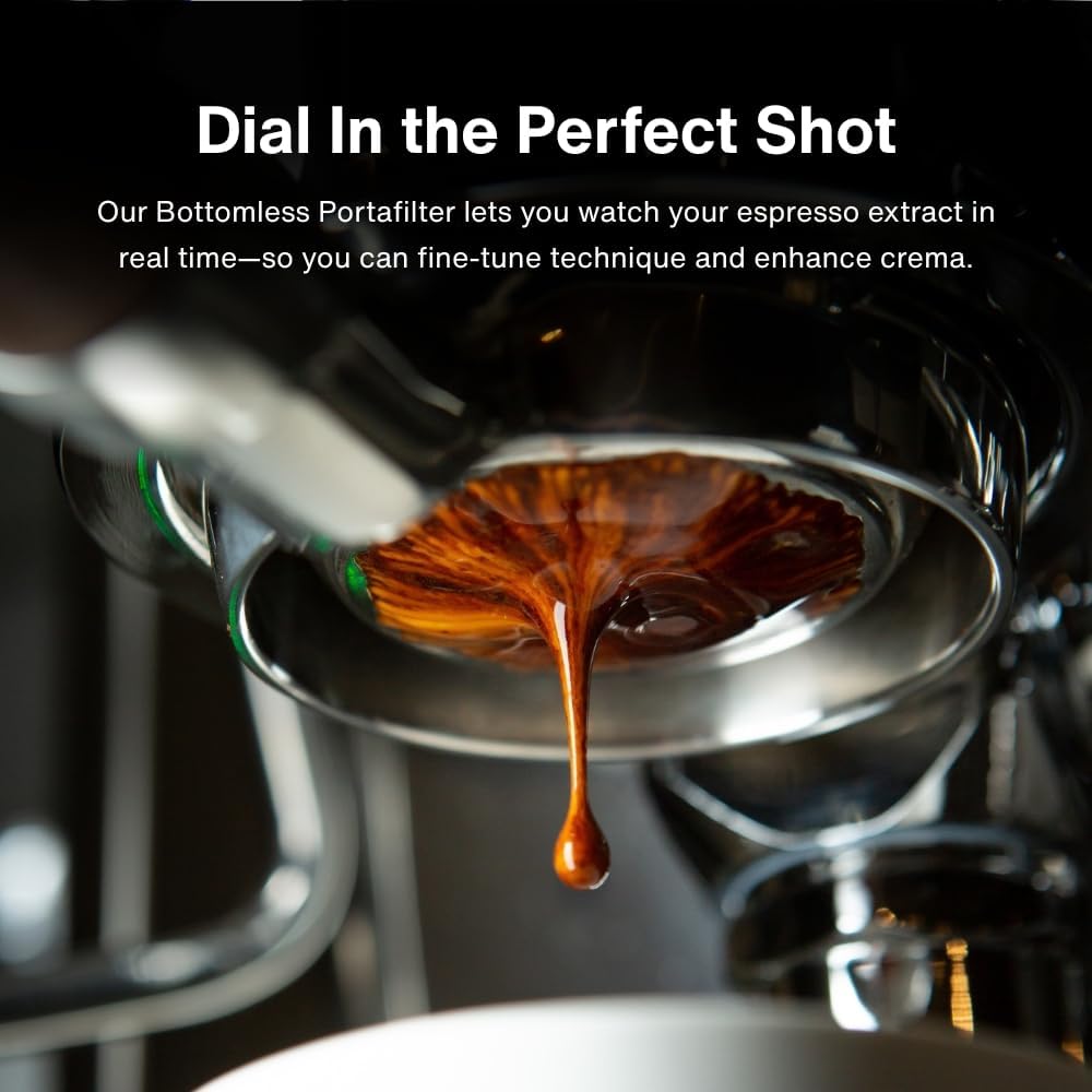 Crema Coffee Products 54mm Bottomless Naked Portafilter | Compatible with 54mm Breville Machines | Includes Double Shot Filter Basket | Matte Black