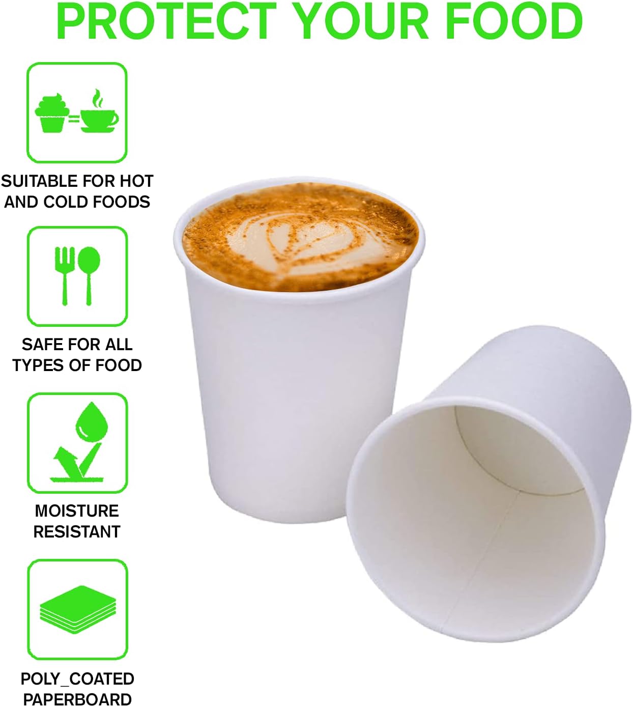 Smygoods White Disposable Paper Coffee Cups with Lids (10 OZ, 50 Count) For Hot Beverages, Tea, Espresso, Cocoa - To Go Drink Containers, Café & Office