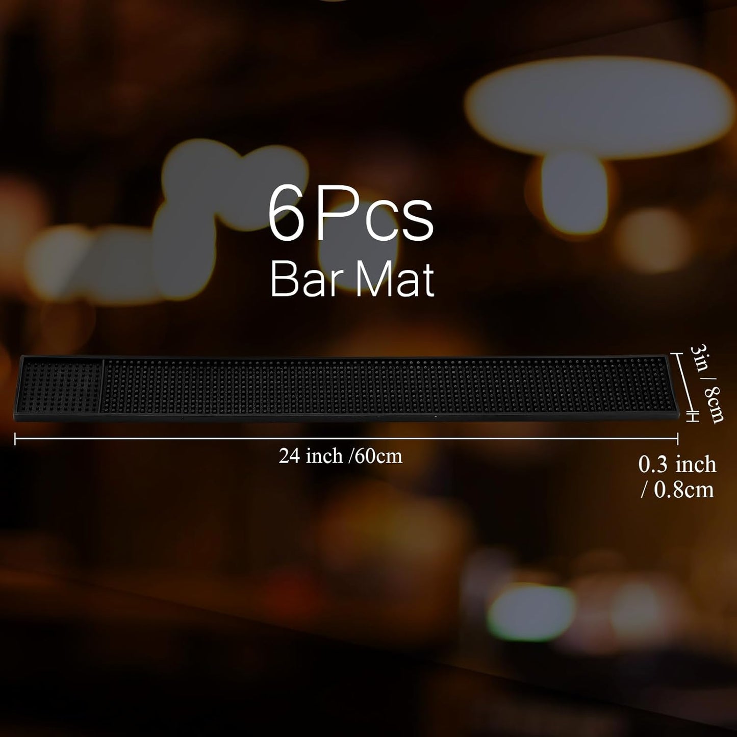 Tioncy 6 Pcs Bar Mat for Countertop 24 x 3 Inch Non Slip Rubber Mat Service Spill Cocktail Bartending Restaurants Barbershop Clippers Salon Tools, Black