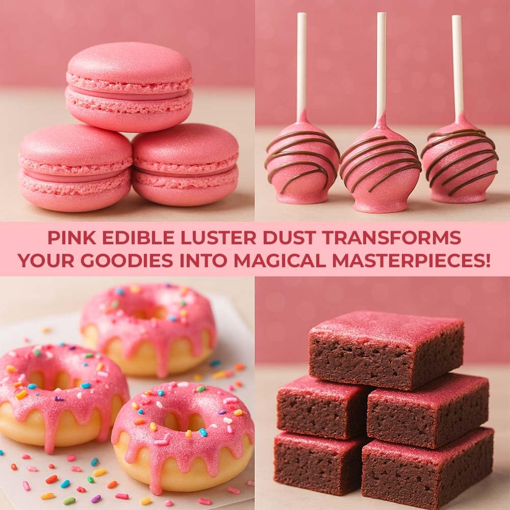 Bulk (20g) Pink Luster Dust Edible Glitter for Cocktails | Premium Edible Pink Luster Dust for Cake Decorations - Edible Glitter for Drinks Cupcakes Cookies Cakes Food Paint