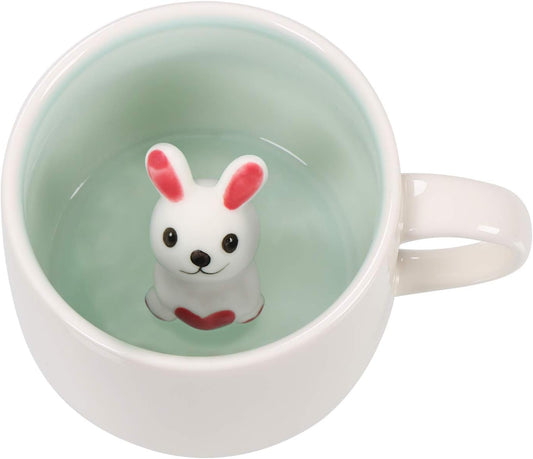 Rabbit Ceramic Cup Hidden 3D Animal Inside Mug,12 oz Cute Cartoon Handmade Figurine Mugs,Christmas Birthday Surprise for Friends Family or Kids (Rabbit)