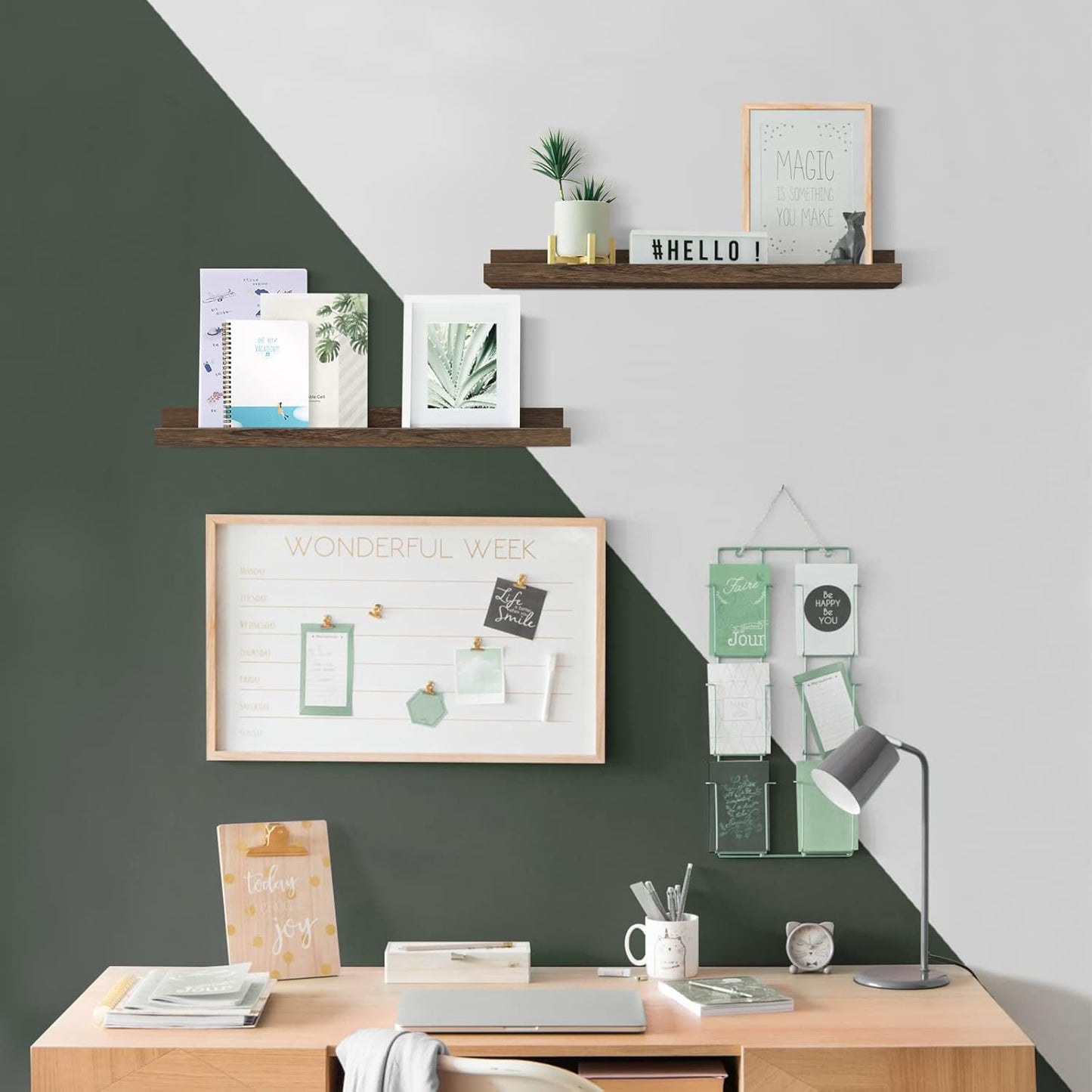 Forbena 24 Inch Rustic Picture Ledge Shelf Set of 4, Wooden Floating Shelves with Lip for Wall, Wide Farmhouse Hanging Photo Ledge Shelves for Bedroom Living Room Books (Solid Wood, Dark Brown)