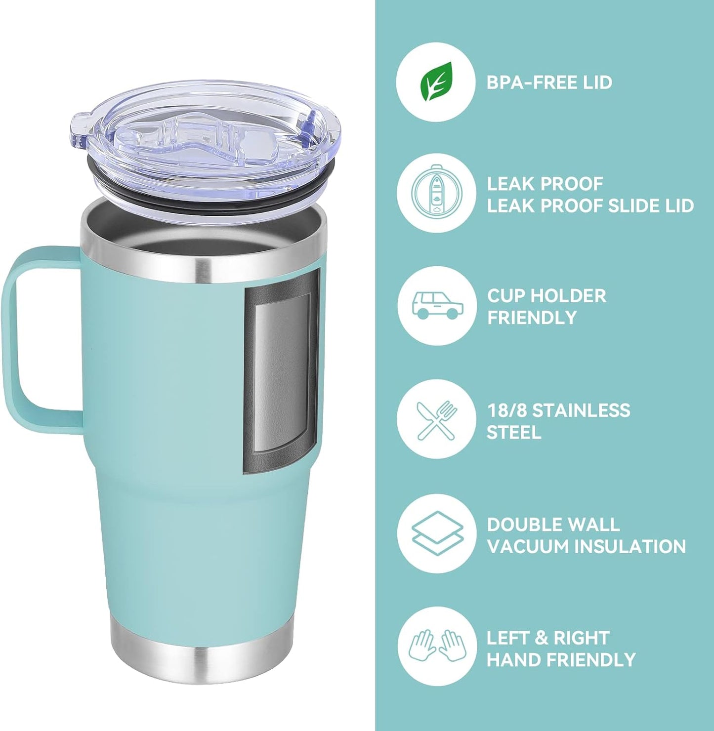 VEGOND 20 oz Tumbler with Handle Lid and Straw, Stainless Steel Insulated Travel Coffee Mug Spill Proof Double Wall Metal Tumbler Cup Keeps Drink Hot and Cold, Mint Green 1 Pack
