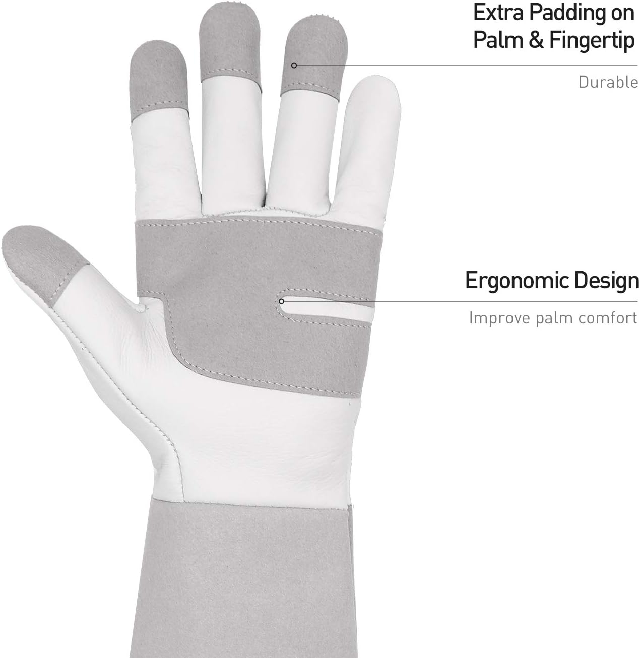 HANDLANDY Long Gardening Gloves for Men & Women, Thorn Proof Rose Pruning Gloves Leather Gauntlets Garden Glove Yard Work Glove (Small, Grey)