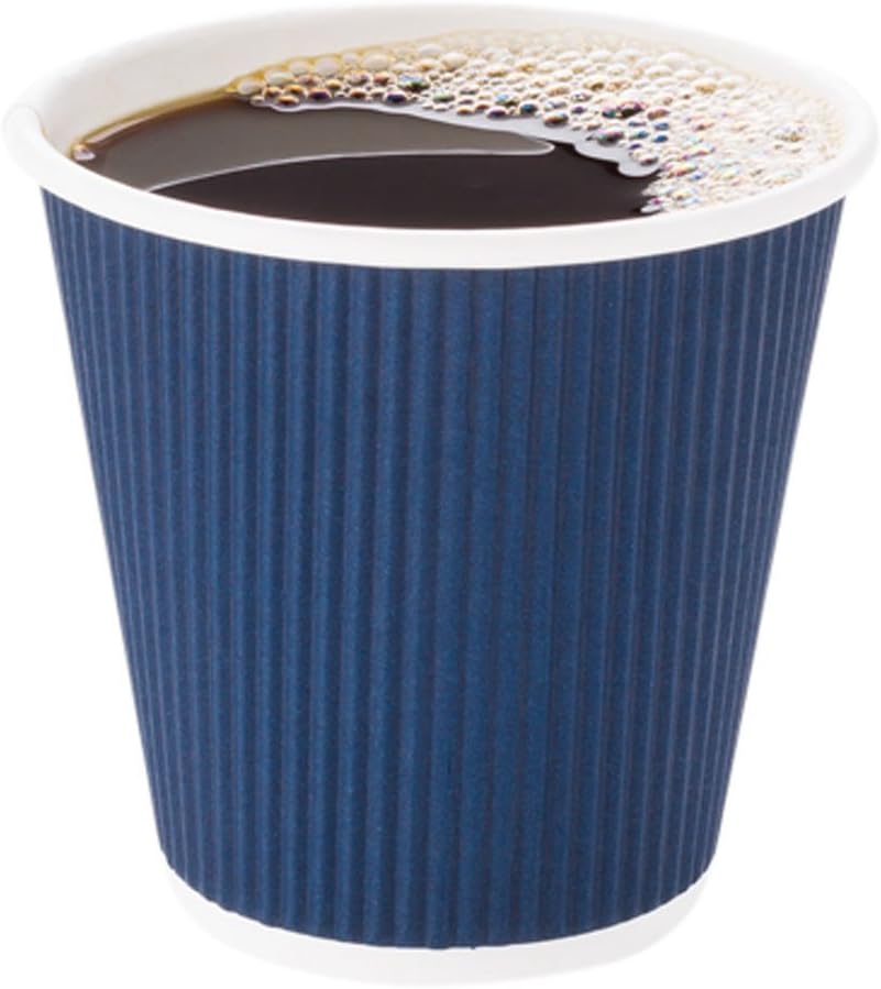 Restaurantware 8 Ounce Double Wall Disposable Coffee Cups, 500 Insulated Dark Blue Paper Tumblers Ripple Wall Design, Lids Sold Separately for Hot Drinks like Tea, Hot Chocolate, and More