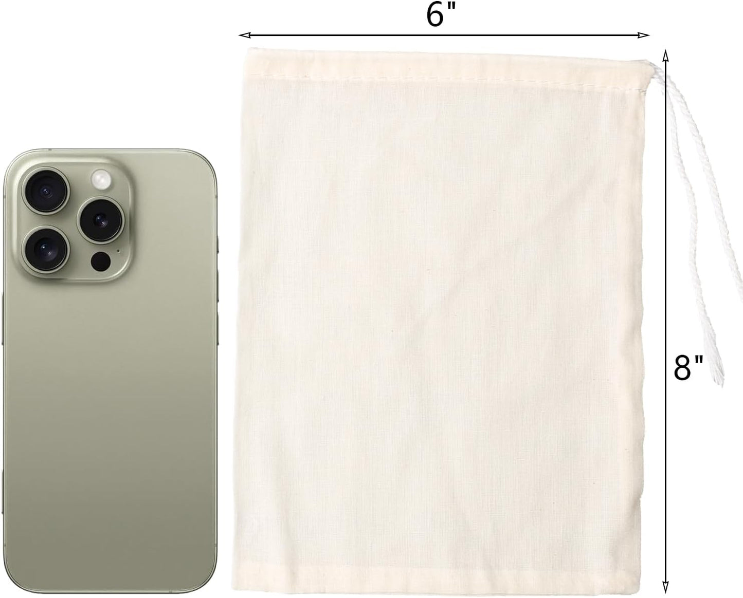 Eketirry Spice Bags, 20pcs Reusable Empty Tea Bags, Muslin Strainer Bags, Soup Bags for Cooking, Natural Cotton Fine Mesh Cheesecloth Bags for Cold Brew Coffee(6 x8Inch)