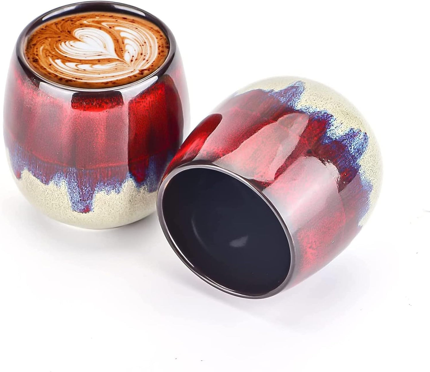 Ceramic Kiln-Change Espresso Cups Small Espresso Coffee Cups Set of 2 Spirits Cups Tasting Cups Ceramic Mate Cup 3Oz (Red)