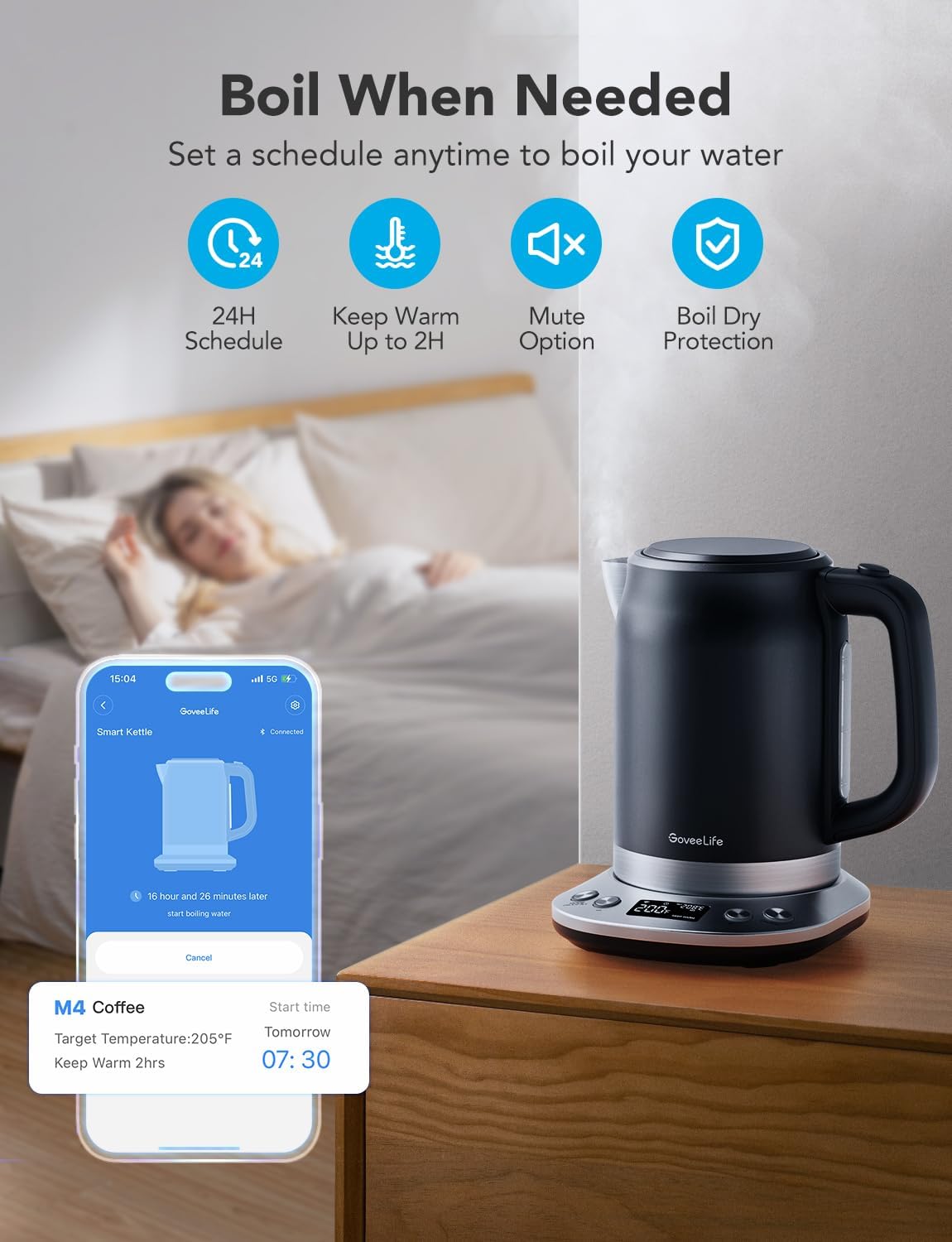 GoveeLife Smart Electric Kettle Temperature Control, WiFi Electric Tea Kettle with Alexa Control, 1500W Rapid Boil, 2H Keep Warm, 1.7L BPA Free Stainless Steel Water Boiler for Tea, Coffee, Oatmeal