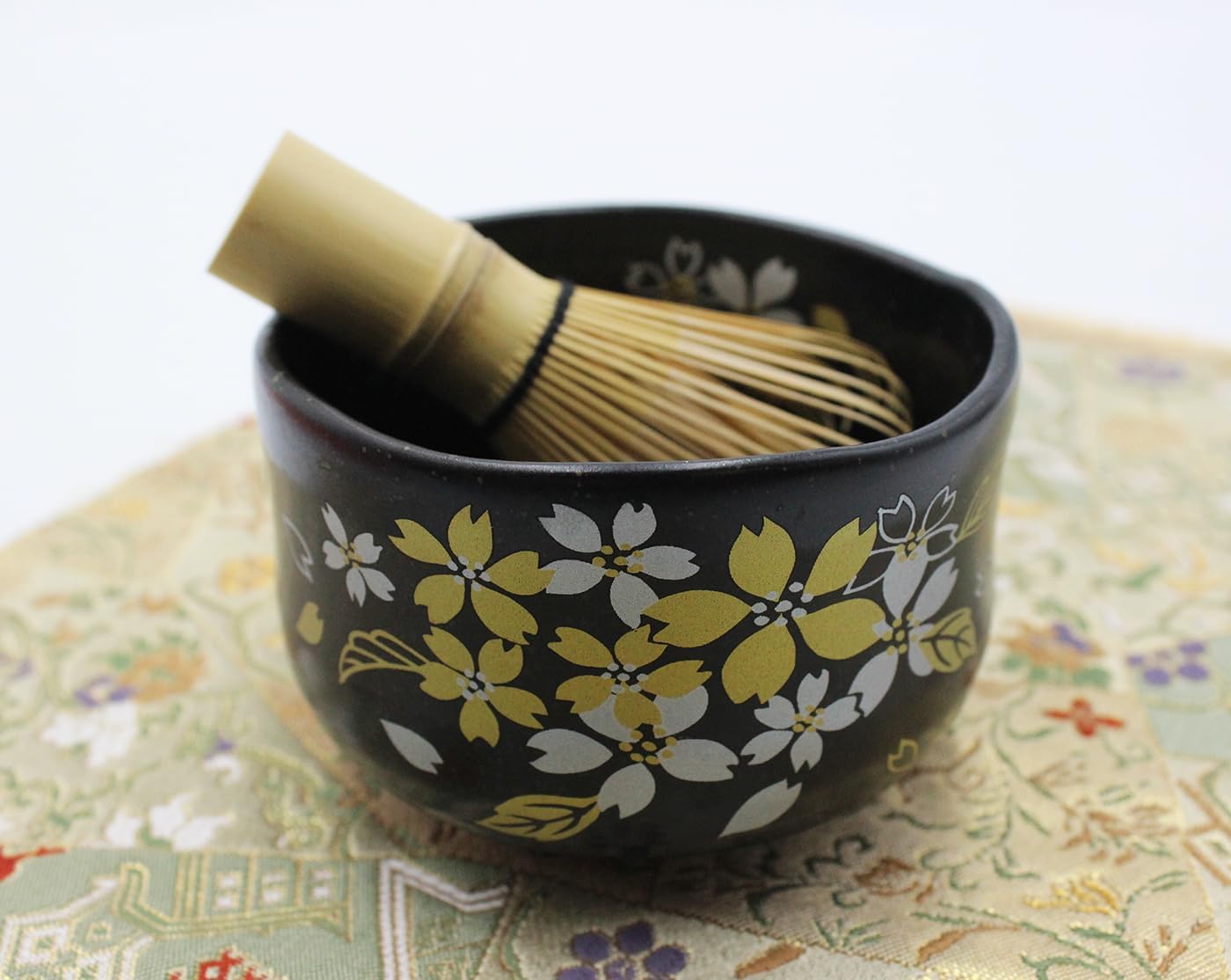 Japanese Traditional Mino Ware Handcrafted Mini Matcha Chawan Tea Bowl Cup Set With Chasen Bamboo Tea Whisk Ceremony Tableware Pottery (Tenmoku Sakura)