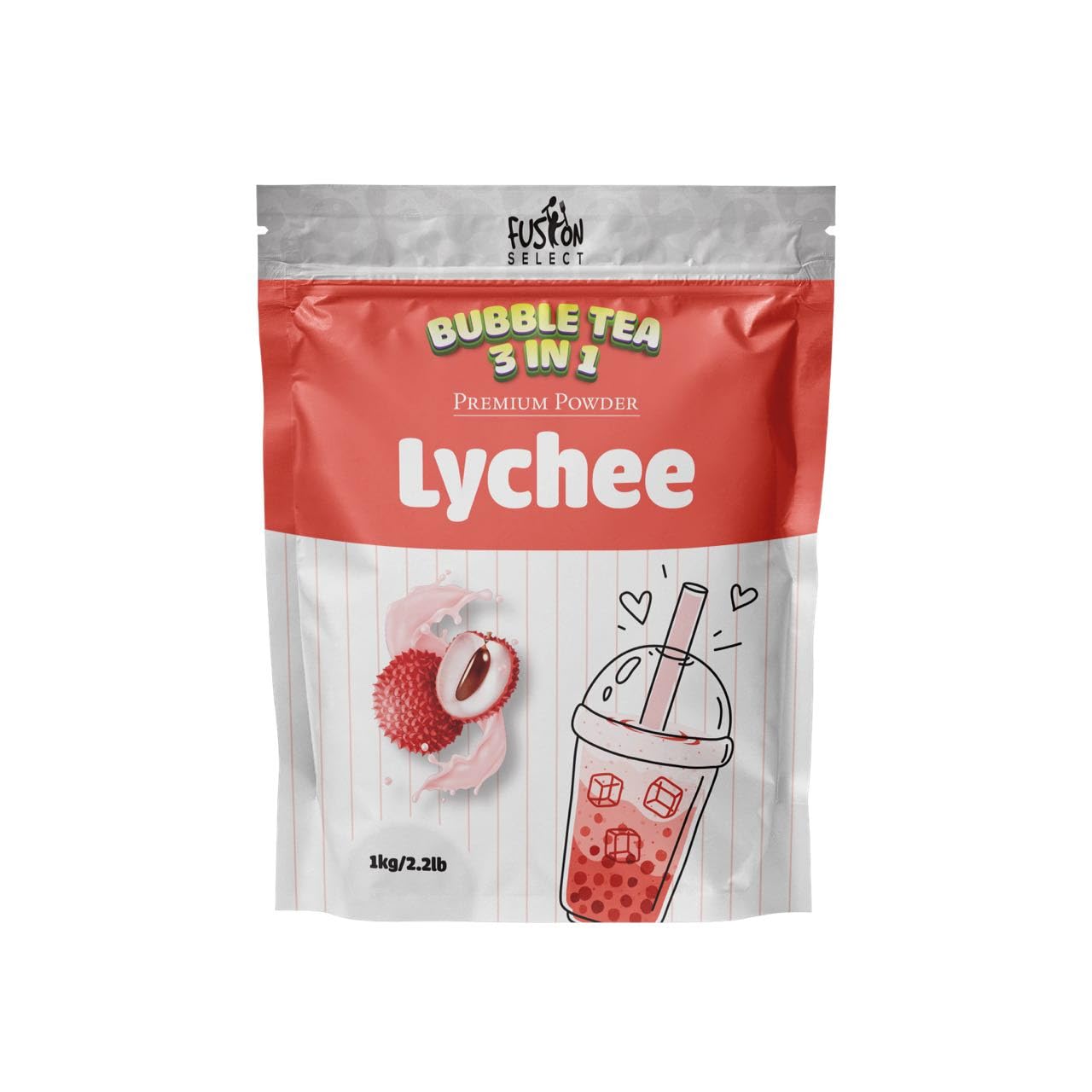 Fusion Select 2.2lb Lychee Tea Powder Flavored-3-in-1 Drink Powder with Cream & Sugar - Instant Pre-Mixed Beverage for Hot or Cold Blends or Yummy Frappes Bubble Tea, Boba Tea Lychee